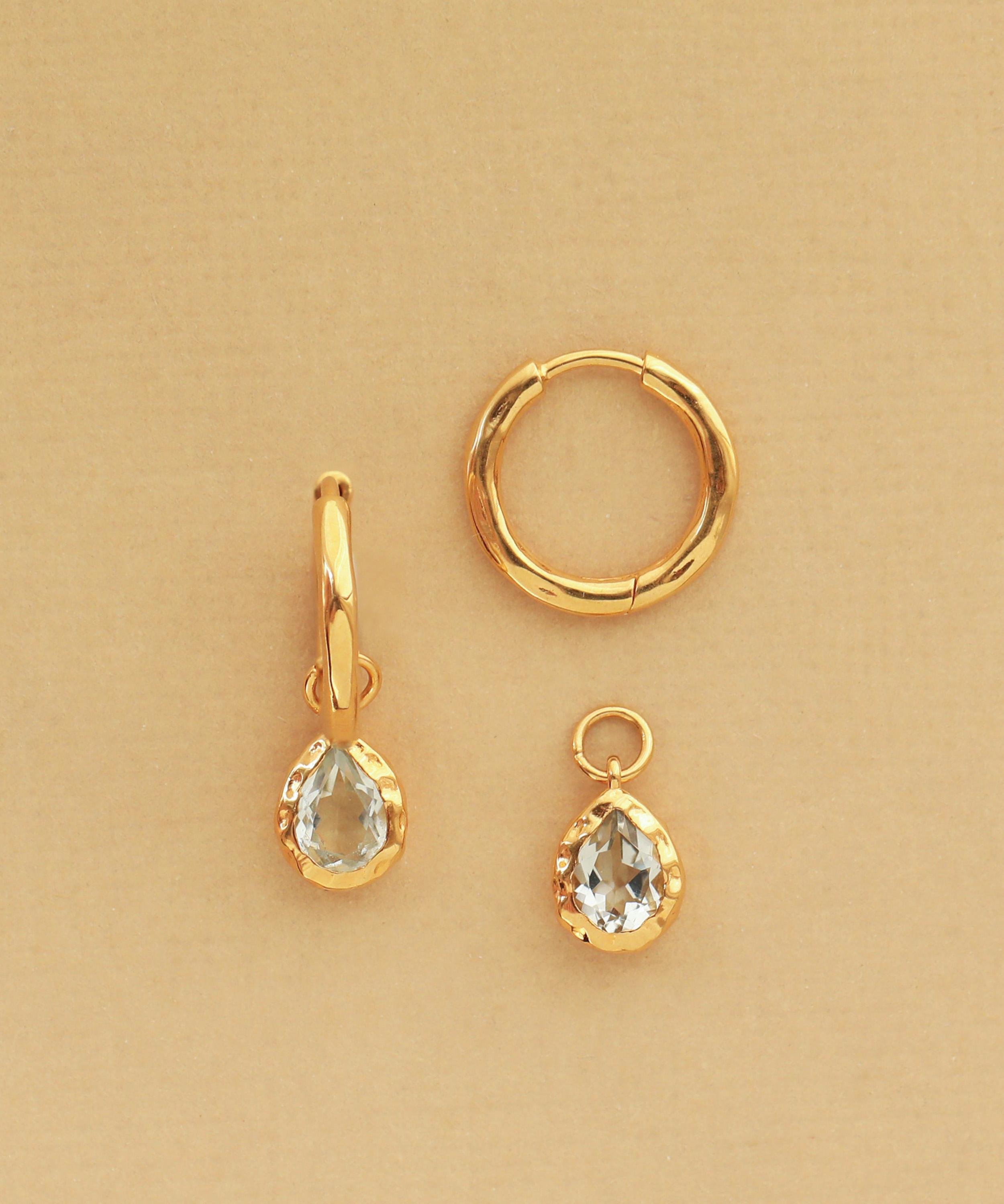 Carrie Elizabeth - 14ct Gold Molten Green Amethyst Drop Hoop Earrings image number 4
