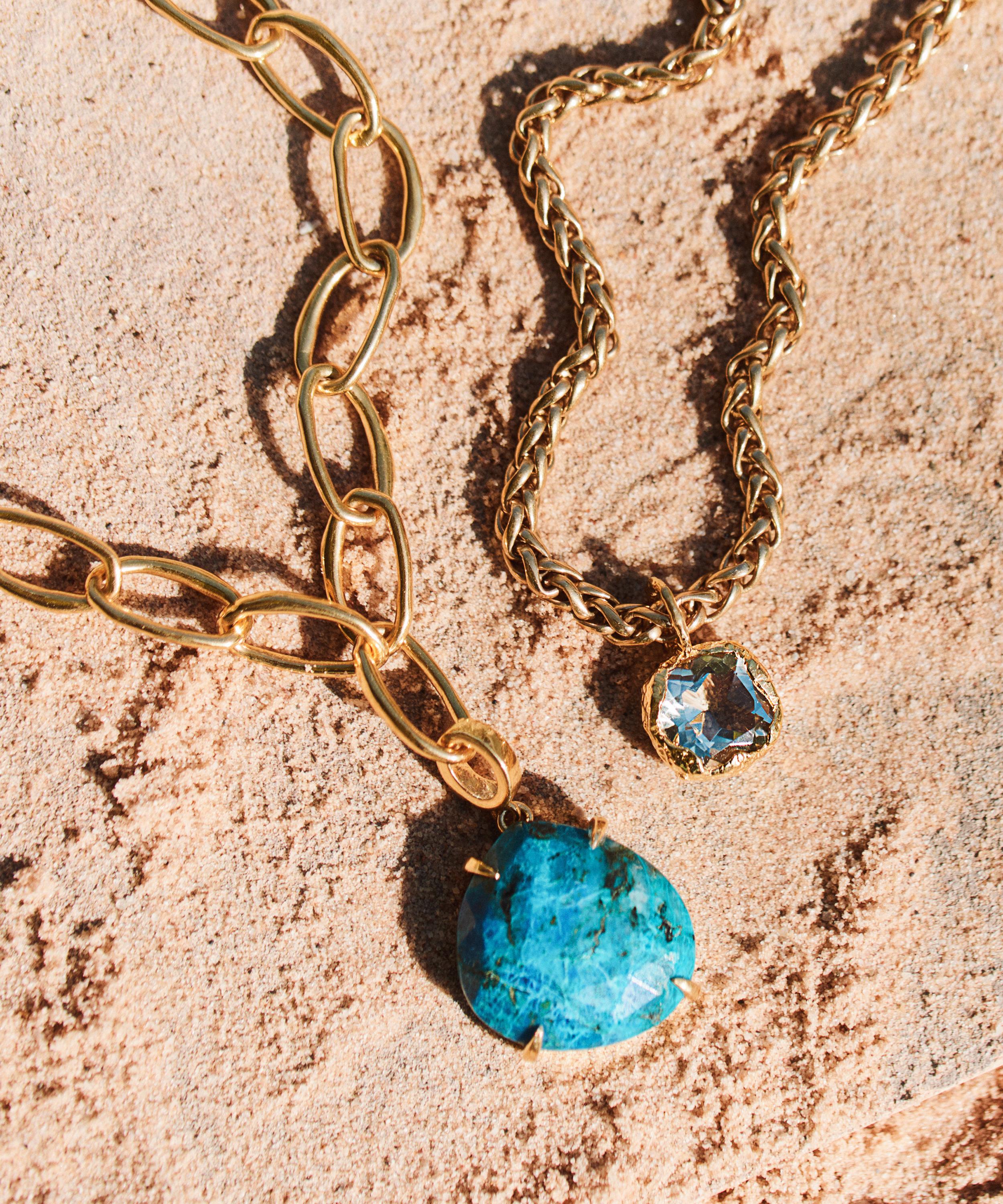 Carrie Elizabeth - 14ct Gold Plated Brass Azurite Ocean Pendant image number 2