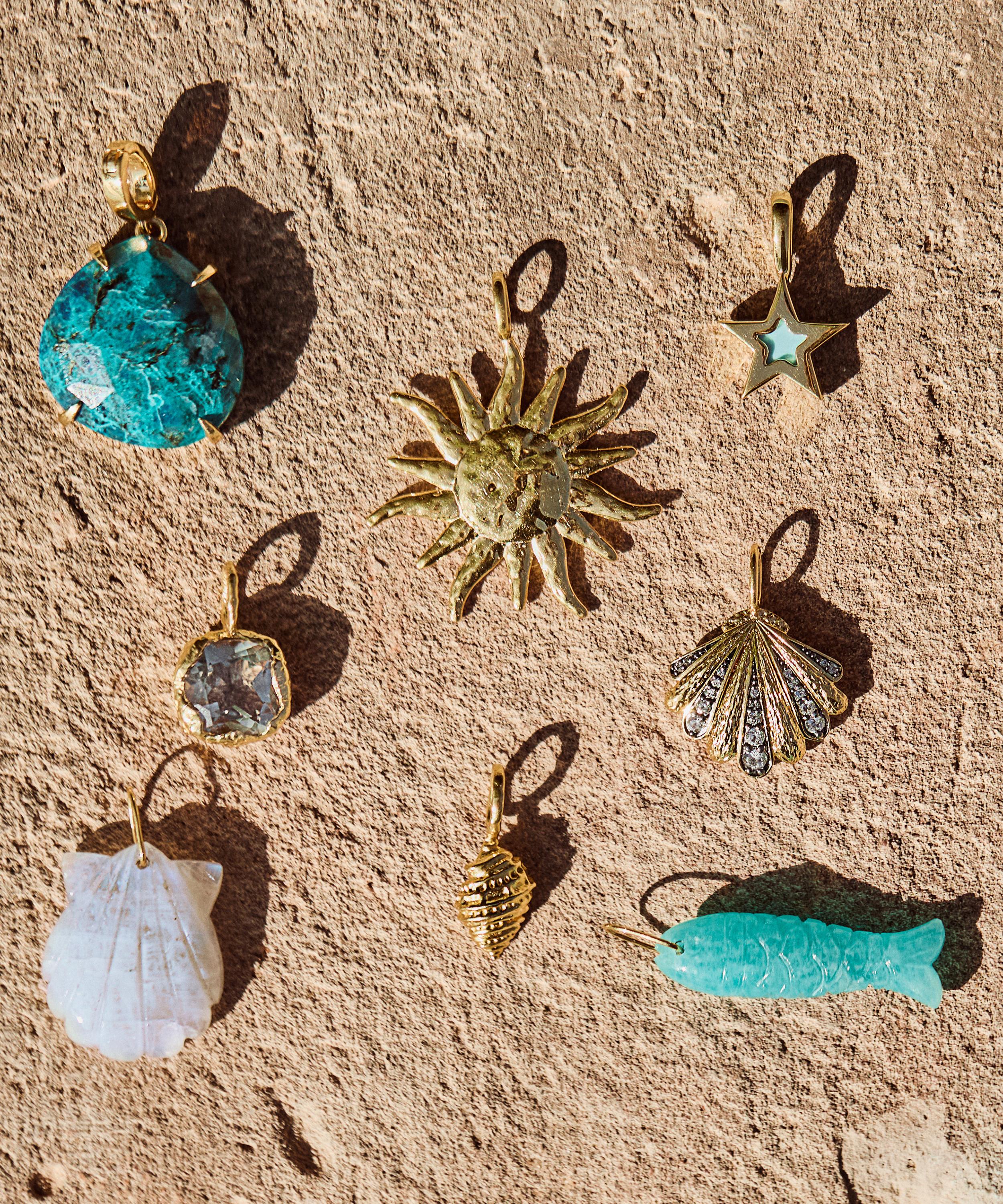 Carrie Elizabeth - 14ct Gold Plated Brass Azurite Ocean Pendant image number 4