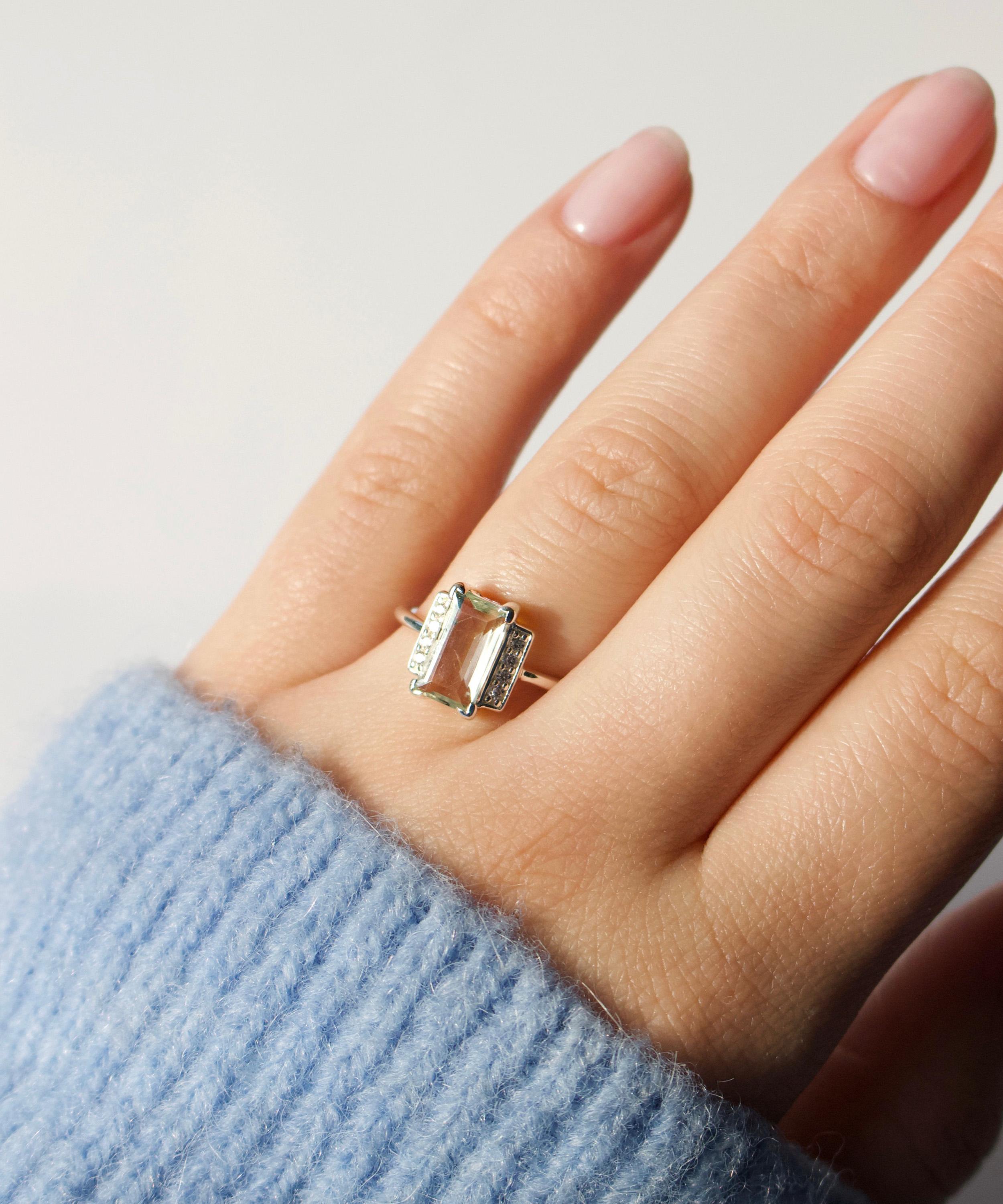 Carrie Elizabeth - Sterling Silver Georgia Green Amethyst & White Topaz Ring image number 2