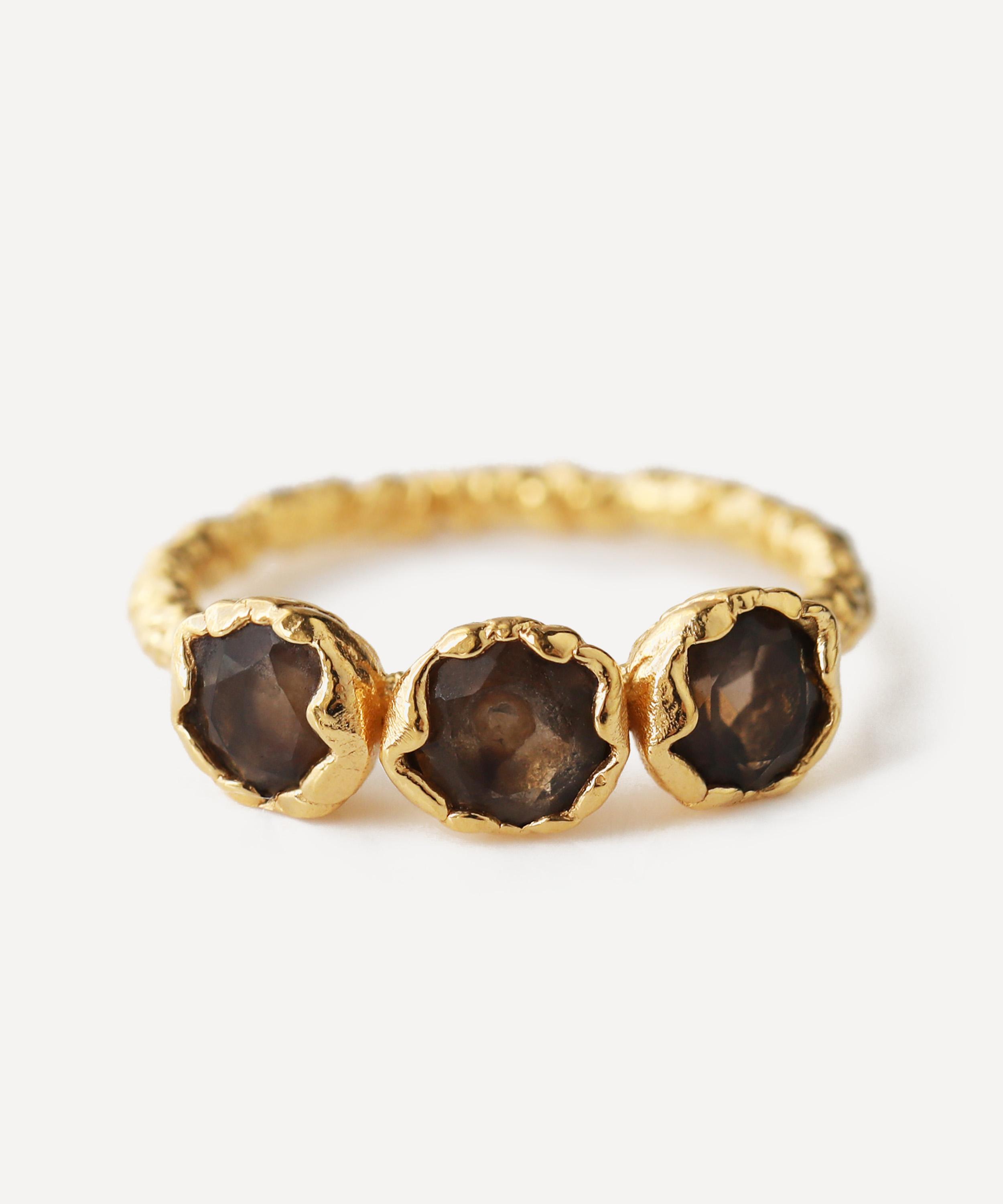 Carrie Elizabeth - 14ct Gold Vermeil Andie Molten Smokey Quartz Ring image number 0