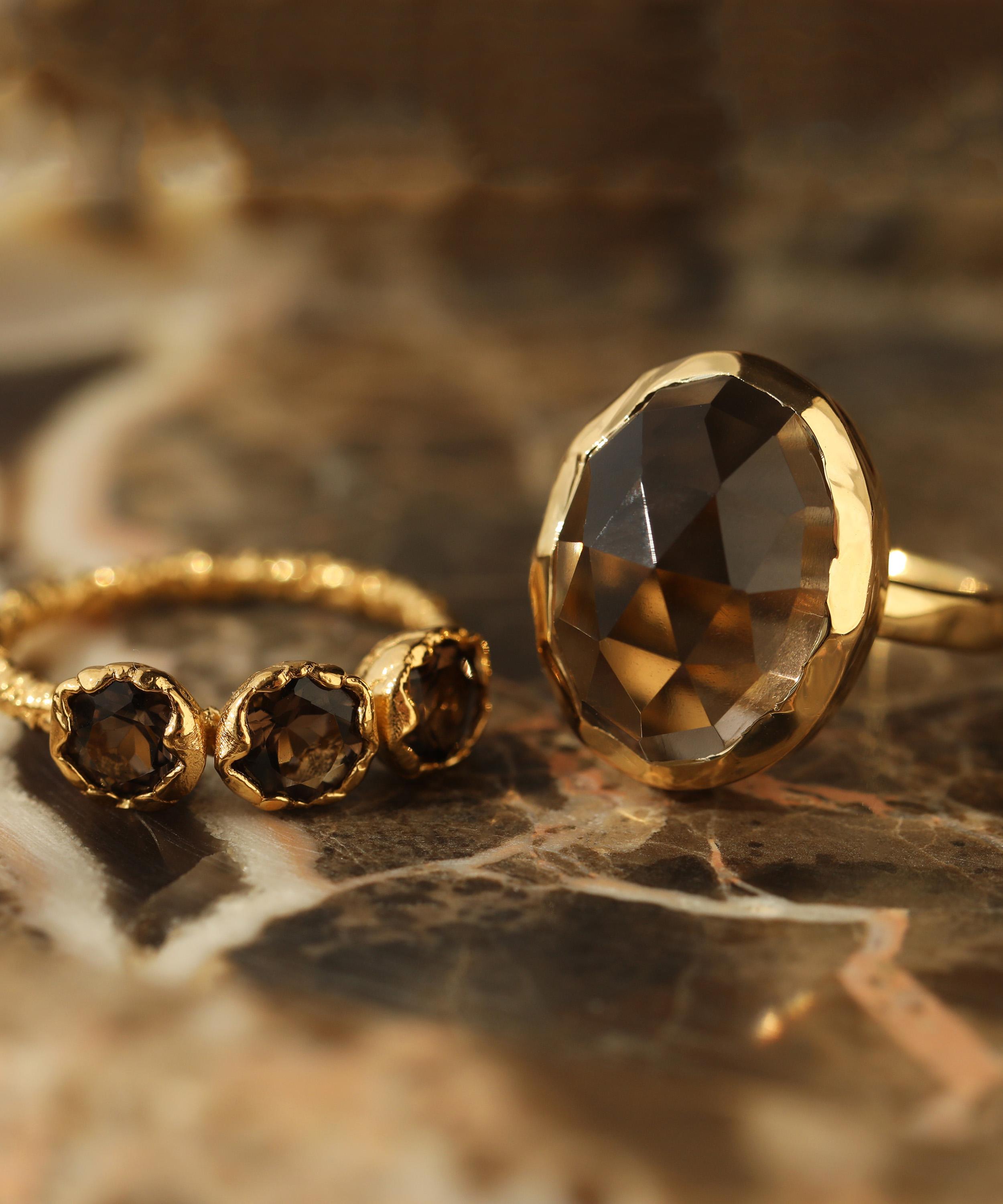 Carrie Elizabeth - 14ct Gold Vermeil Andie Molten Smokey Quartz Ring image number 2
