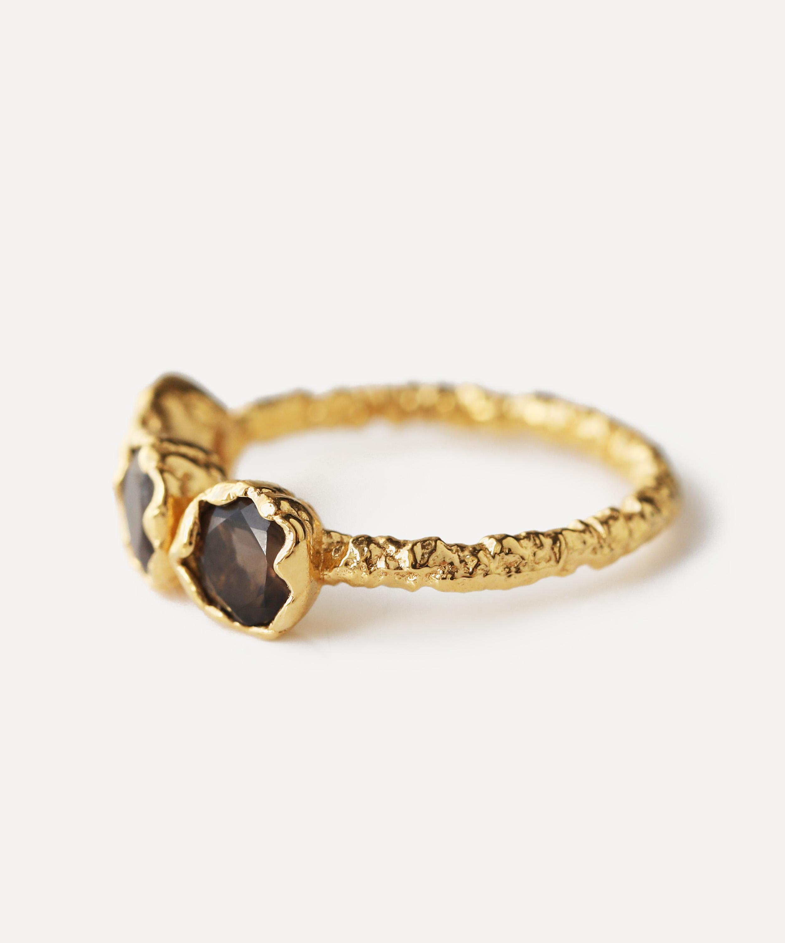 Carrie Elizabeth - 14ct Gold Vermeil Andie Molten Smokey Quartz Ring image number 4