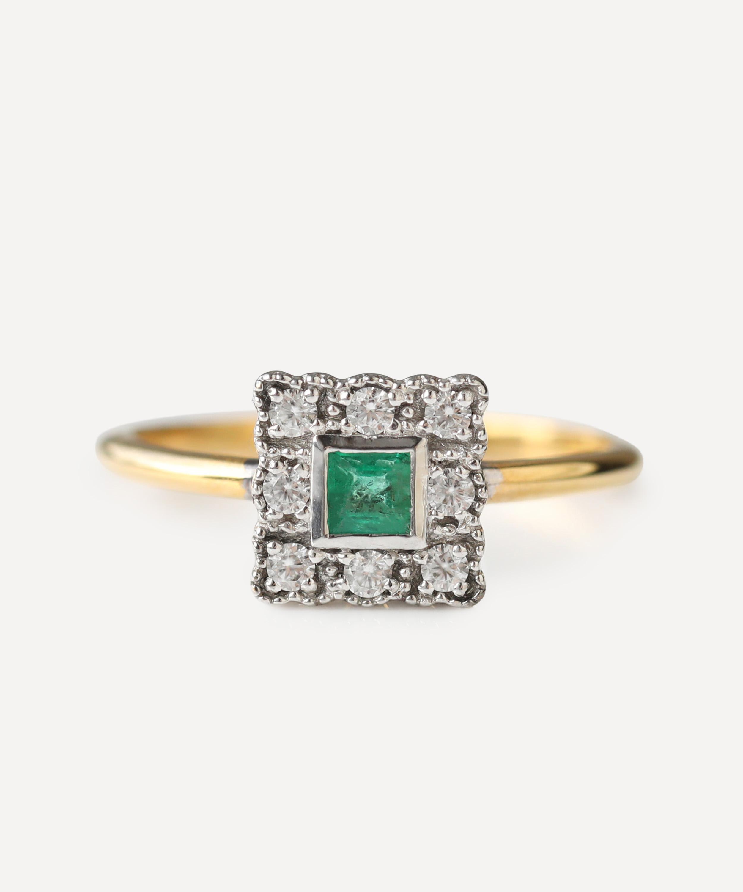 Carrie Elizabeth - 14ct Gold Vermeil Coralie Vintage Emerald Ring image number 0