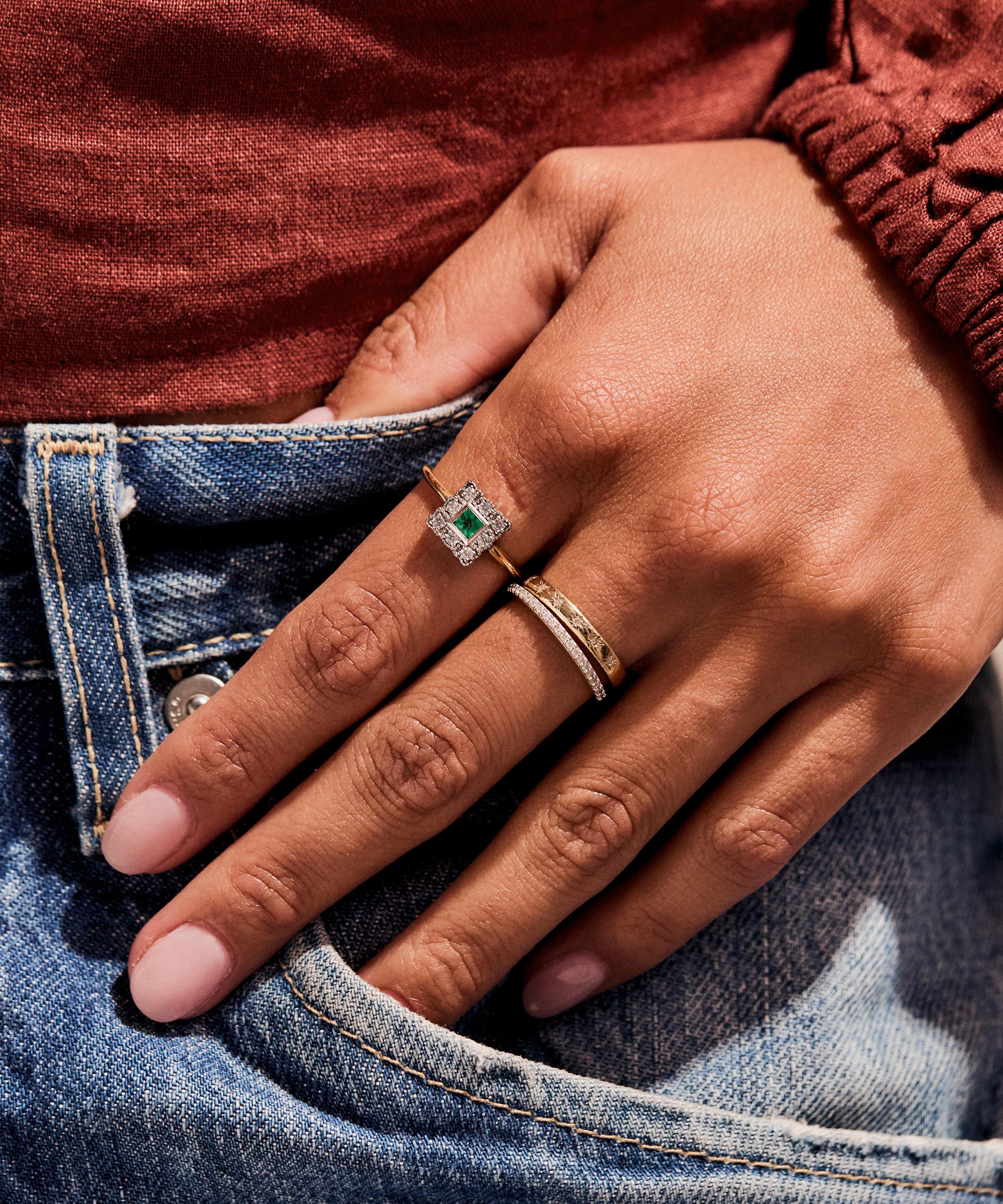 Carrie Elizabeth - 14ct Gold Vermeil Coralie Vintage Emerald Ring image number 1
