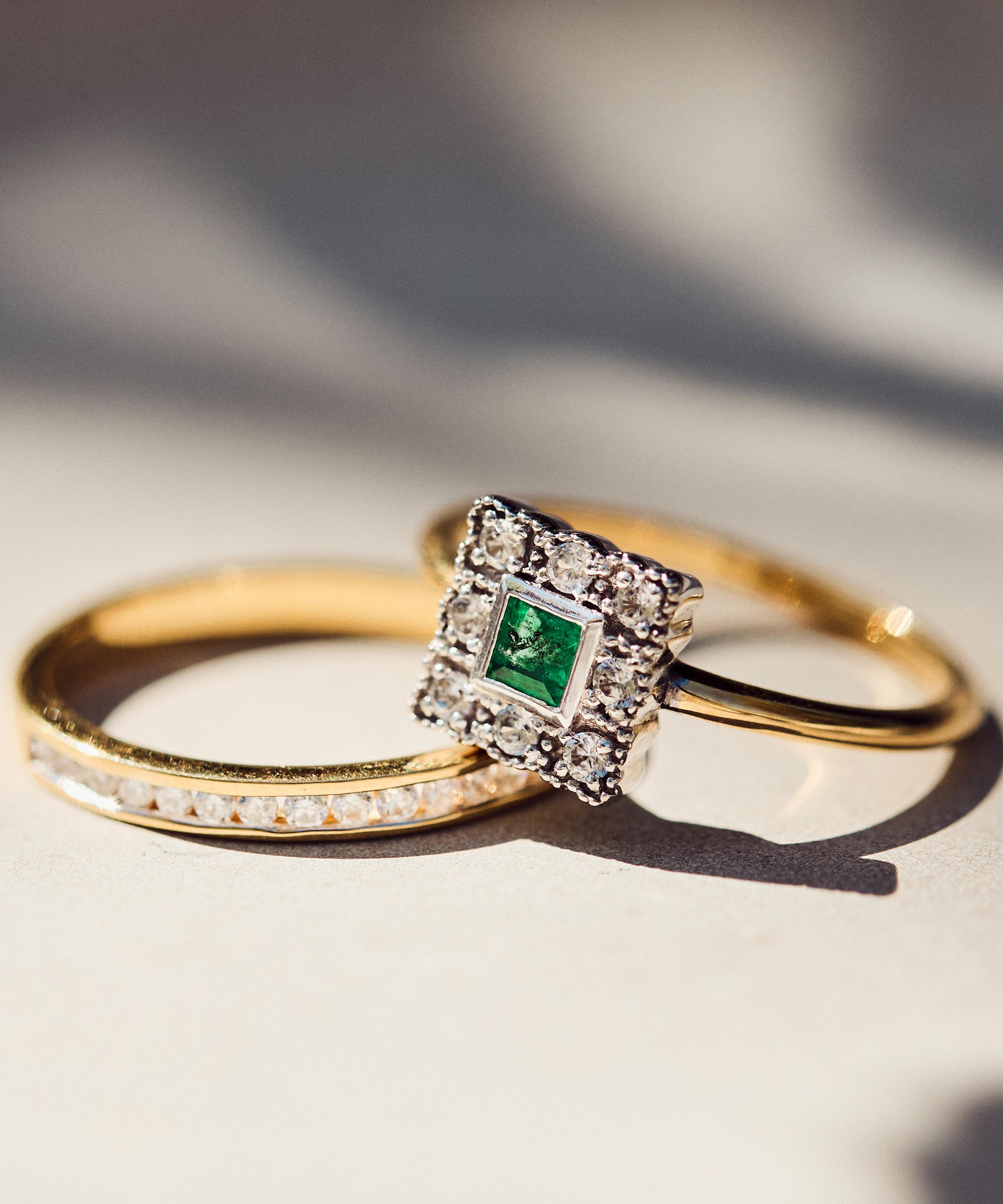 Carrie Elizabeth - 14ct Gold Vermeil Coralie Vintage Emerald Ring image number 2