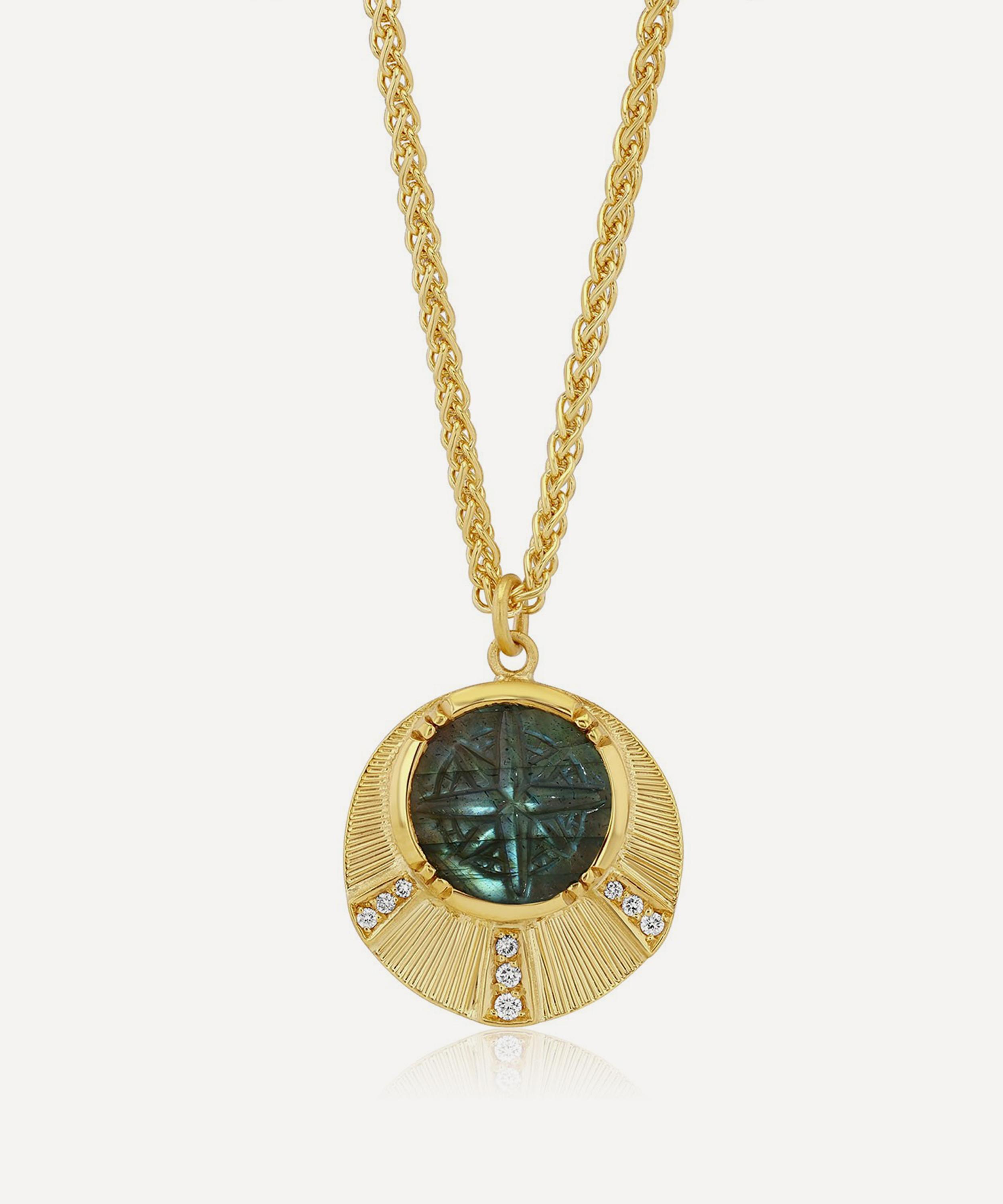 Brooke Gregson - 18ct Gold Compass Shield Labradorite Pendant Necklace image number 0