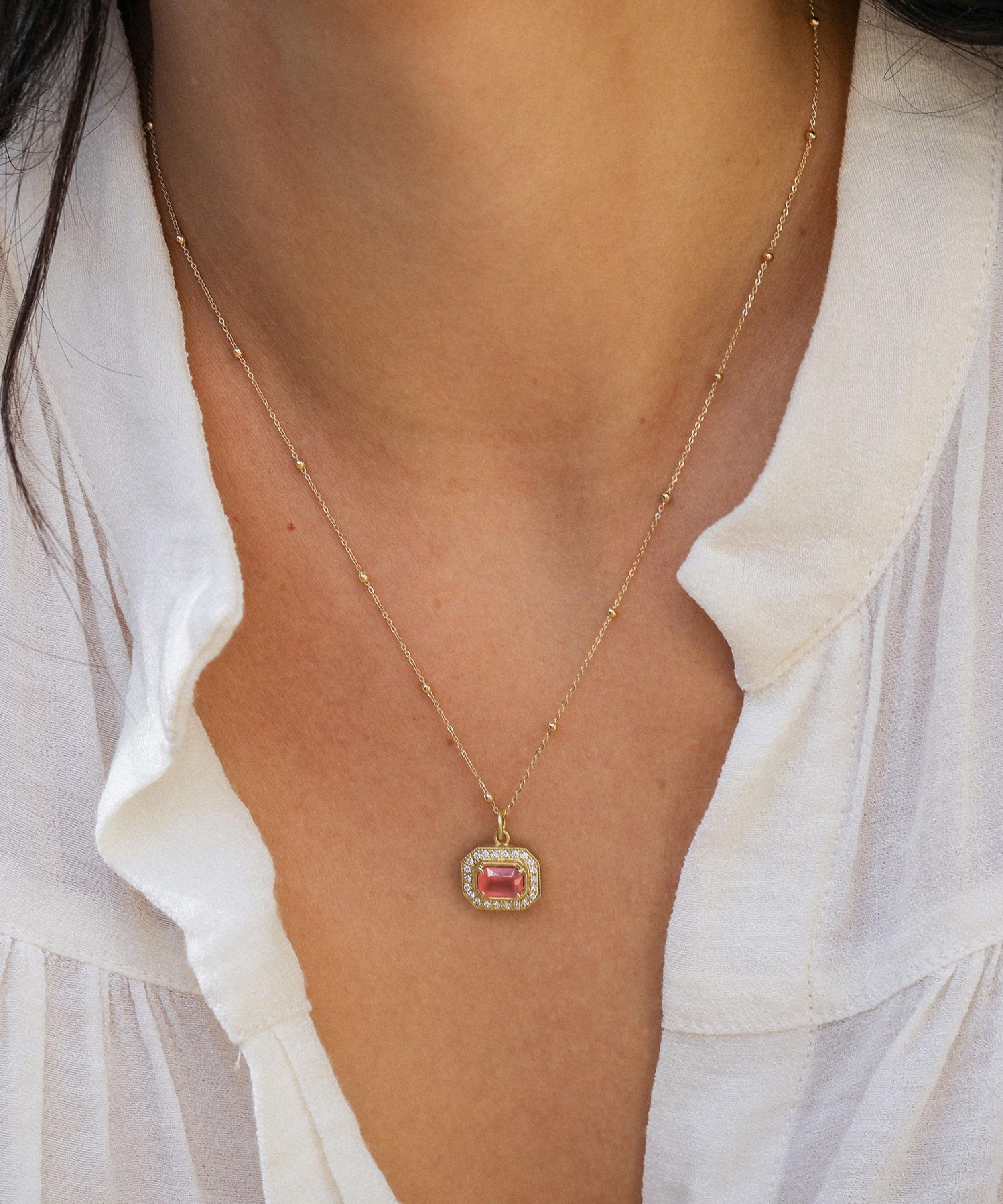 Brooke Gregson - 18ct Gold Utopia Rhodochrosite Diamond Pav&eacute; Pendant Necklace image number 1