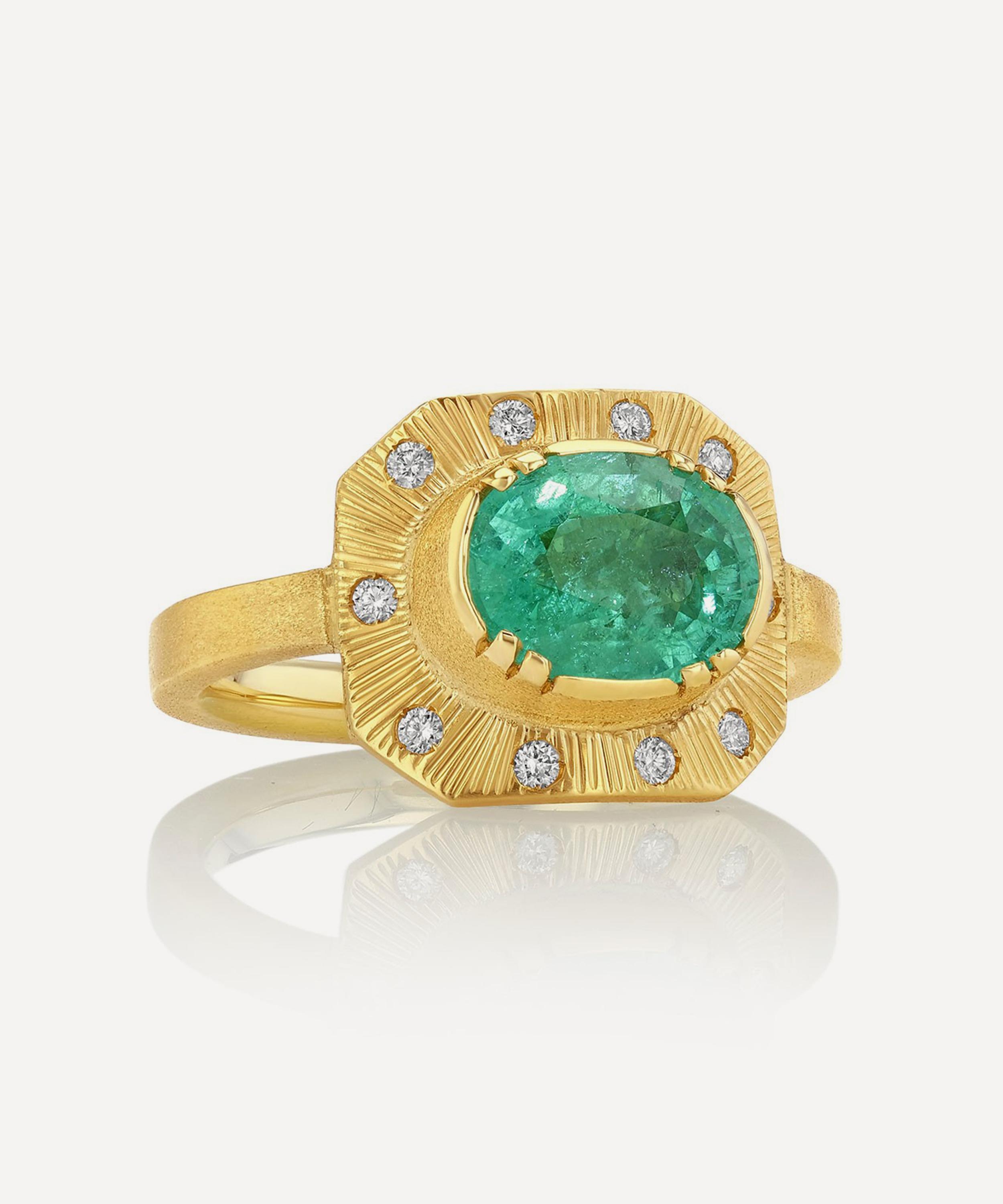 Brooke Gregson - 18ct Gold Paraiba Tourmaline Ellipse Engraved Ring image number 0