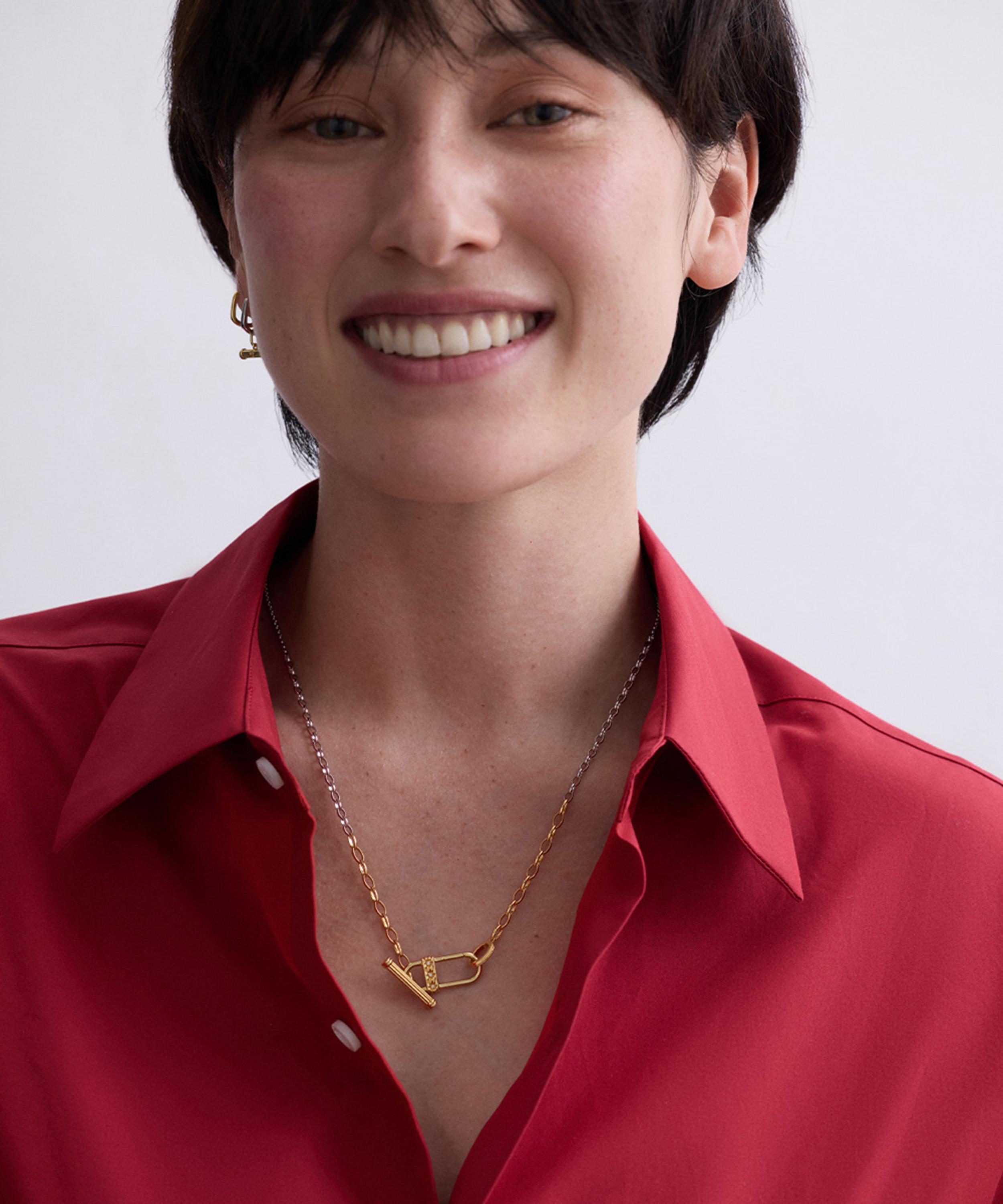 Astley Clarke - 18ct Gold-Plated Mixed Metal T-Bar Necklace x Laura Jackson image number 1
