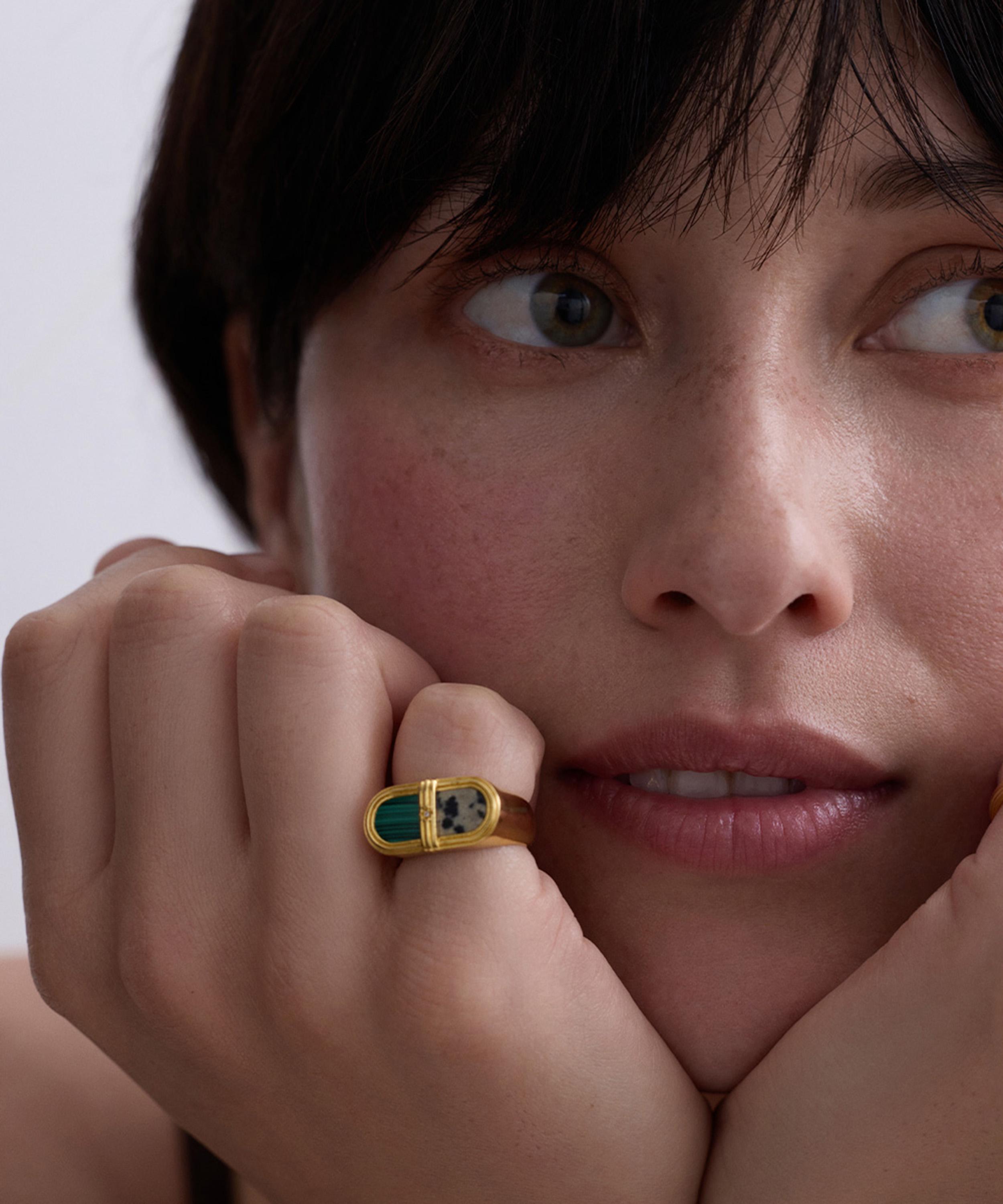 Astley Clarke - 18ct Gold-Plated Jasper Signet Ring x Laura Jackson image number 1