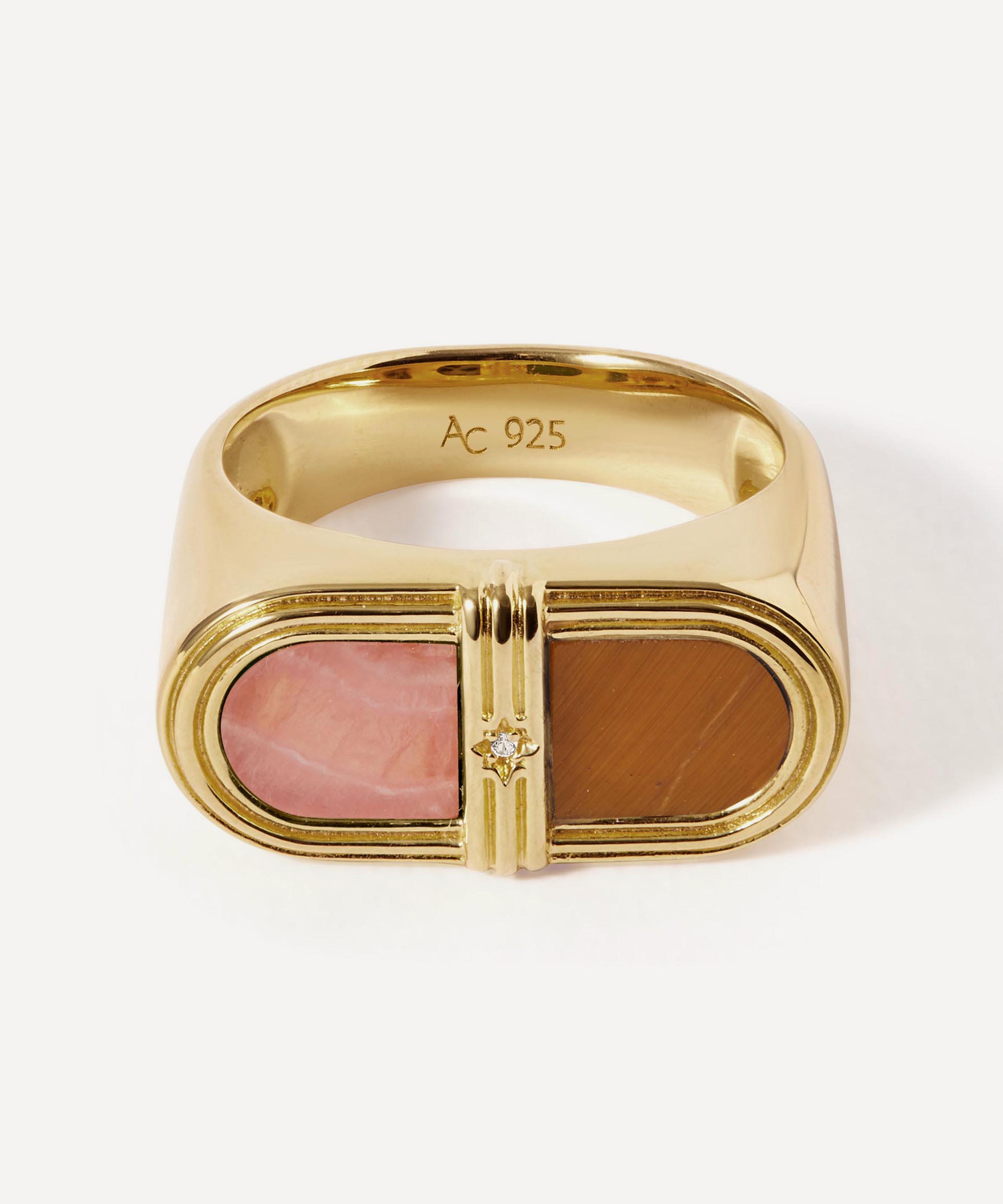 Astley Clarke - 18ct Gold-Plated Tiger's Eye Signet Ring image number 0