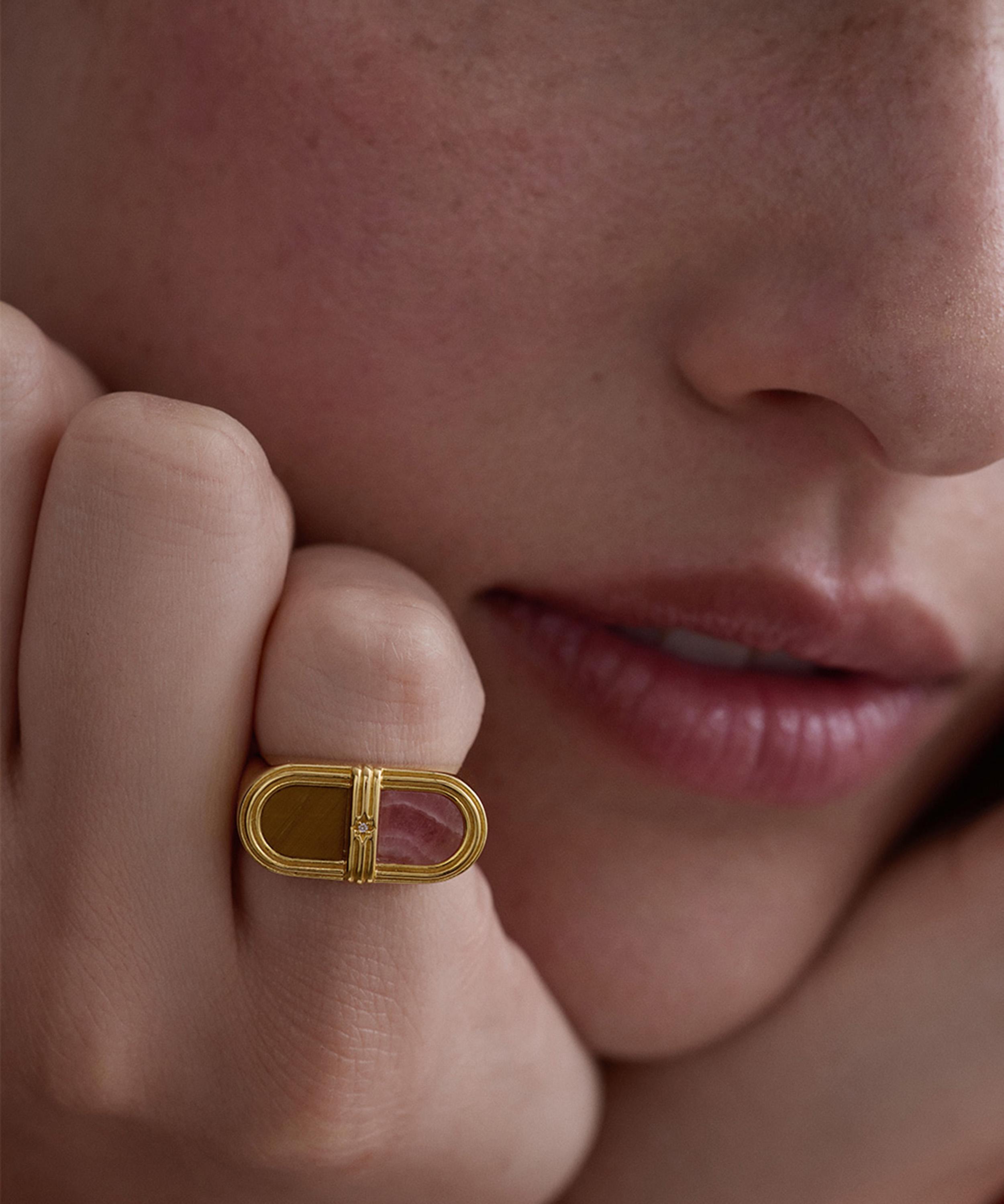 Astley Clarke - 18ct Gold-Plated Tiger's Eye Signet Ring image number 1