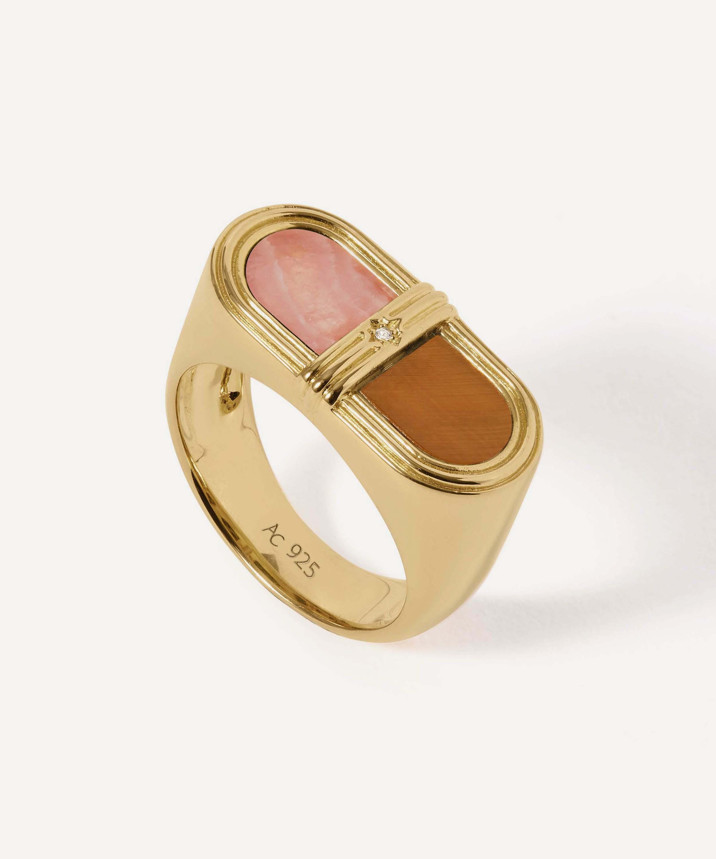 Astley Clarke - 18ct Gold-Plated Tiger's Eye Signet Ring image number 3