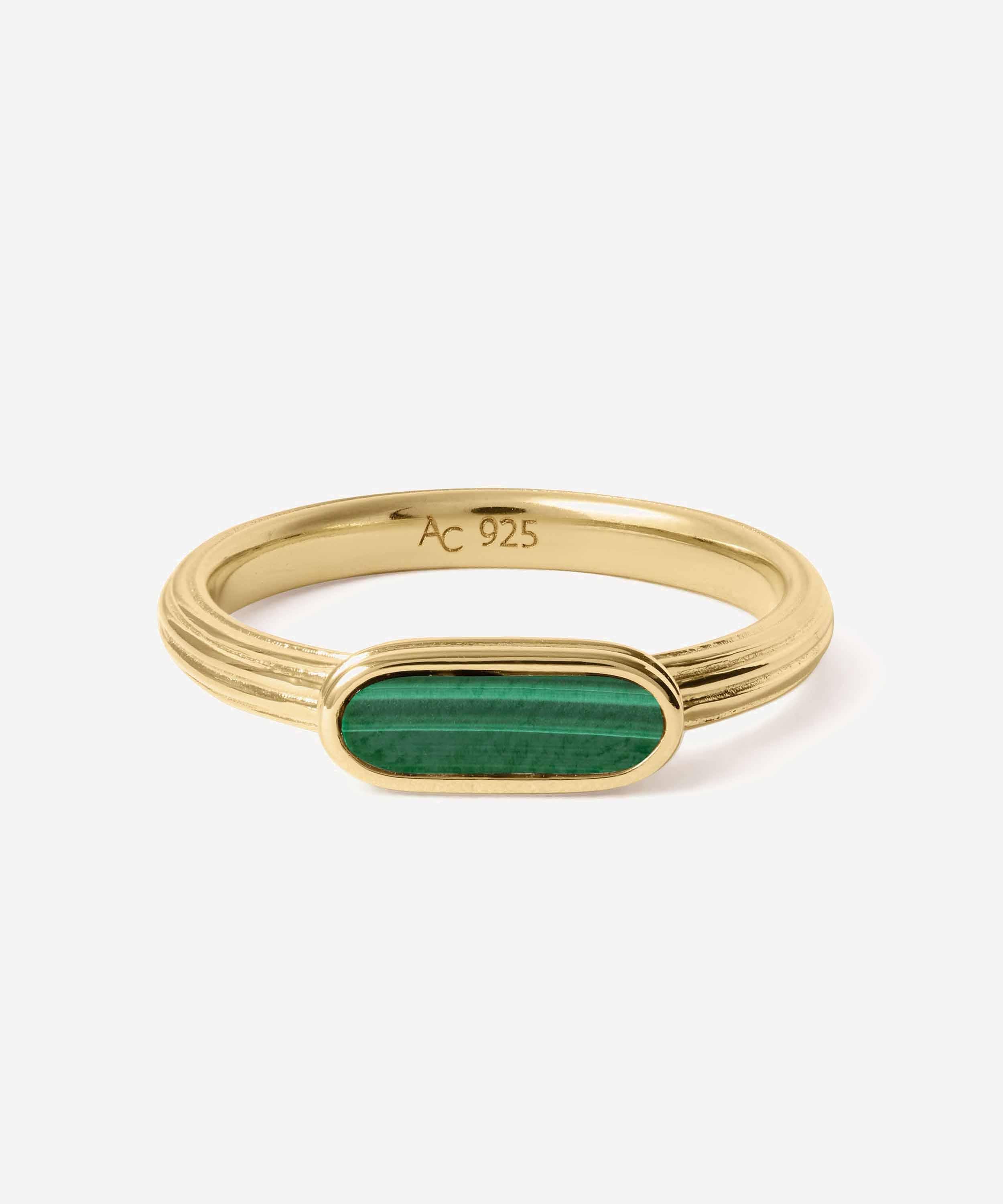 Astley Clarke - 18ct Gold-Plated Malachite Ridged Ring x Laura Jackson image number 0