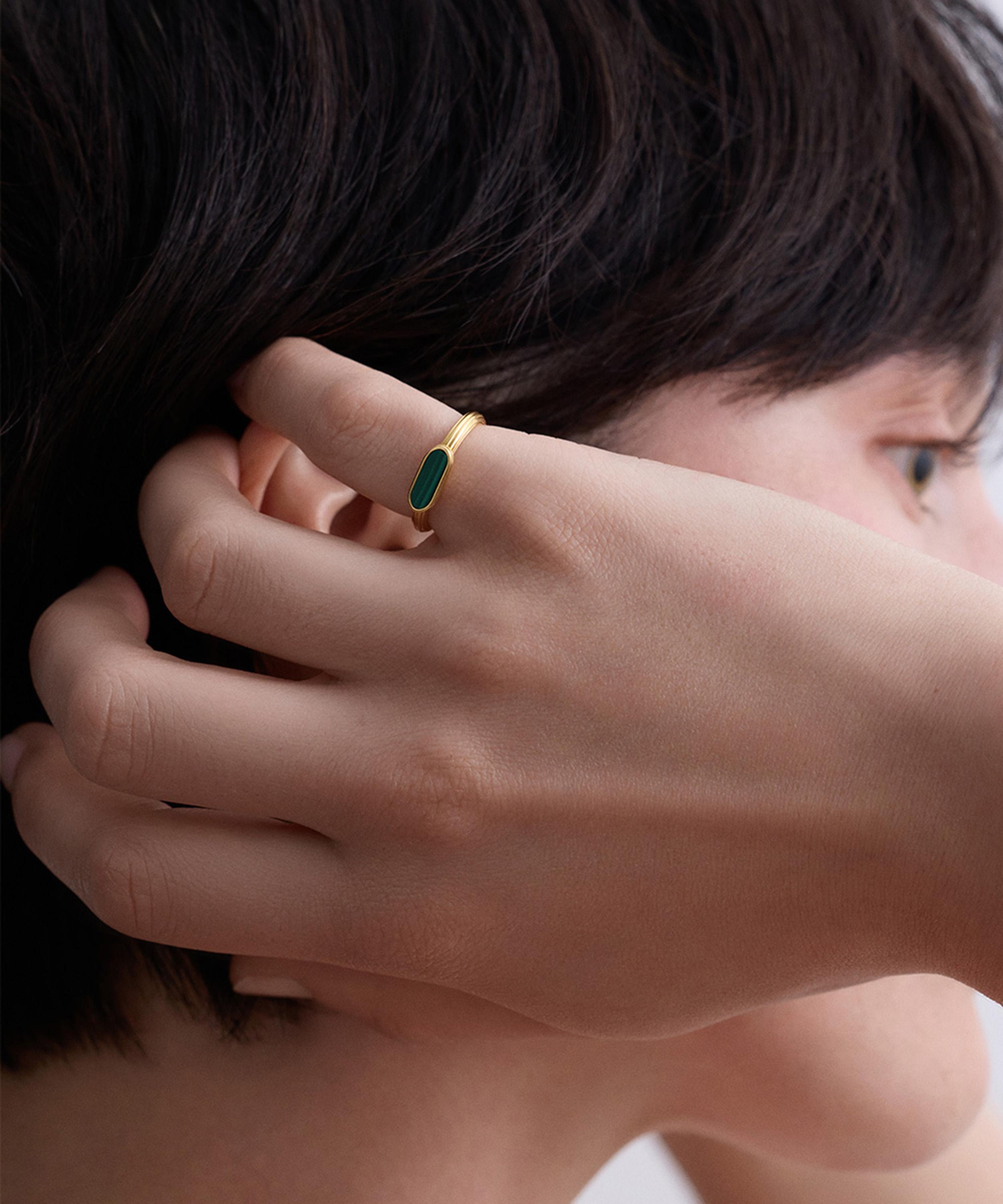 Astley Clarke - 18ct Gold-Plated Malachite Ridged Ring x Laura Jackson image number 1