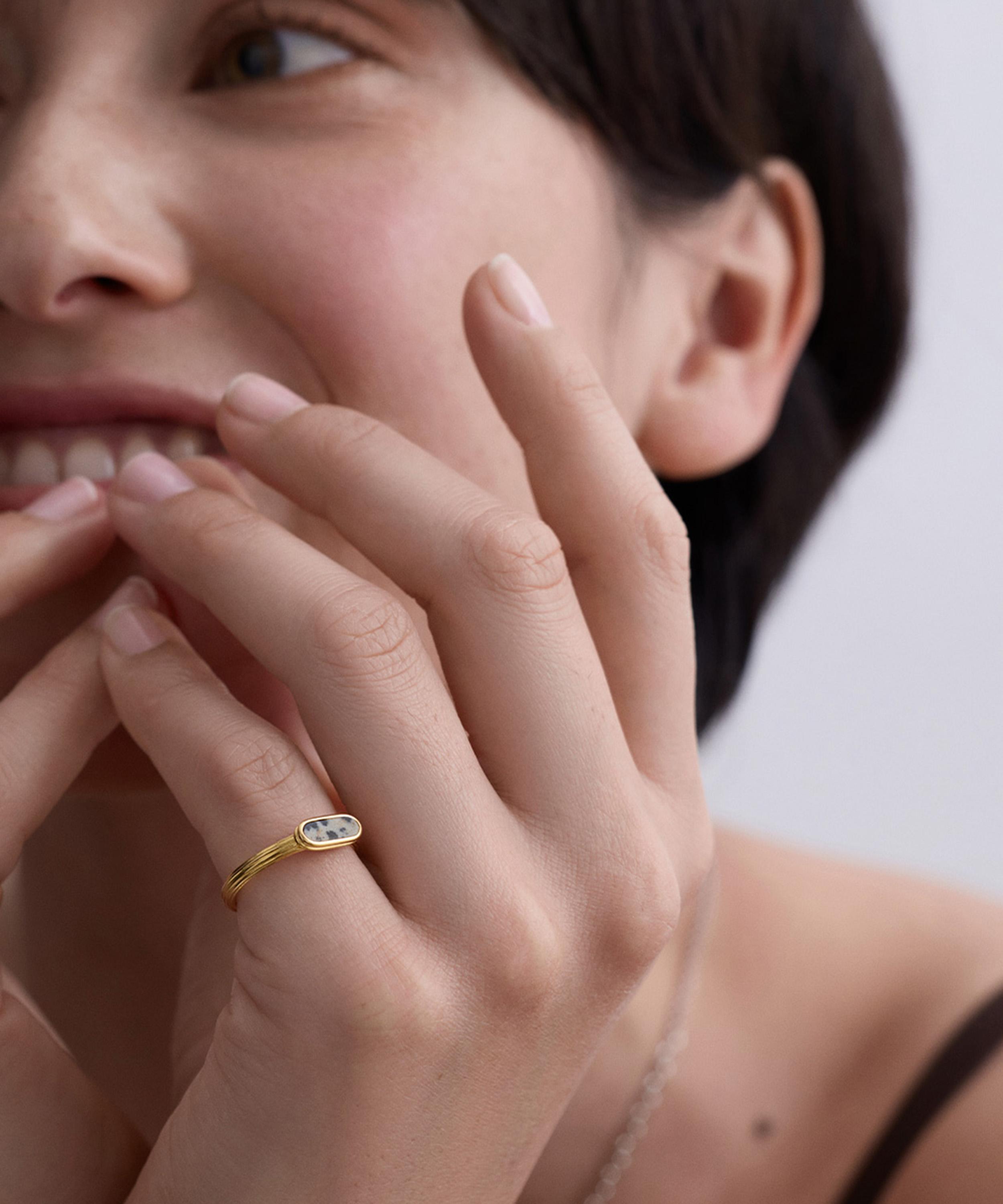 Astley Clarke - 18ct Gold-Plated Jasper Ridged Ring x Laura Jackson image number 1