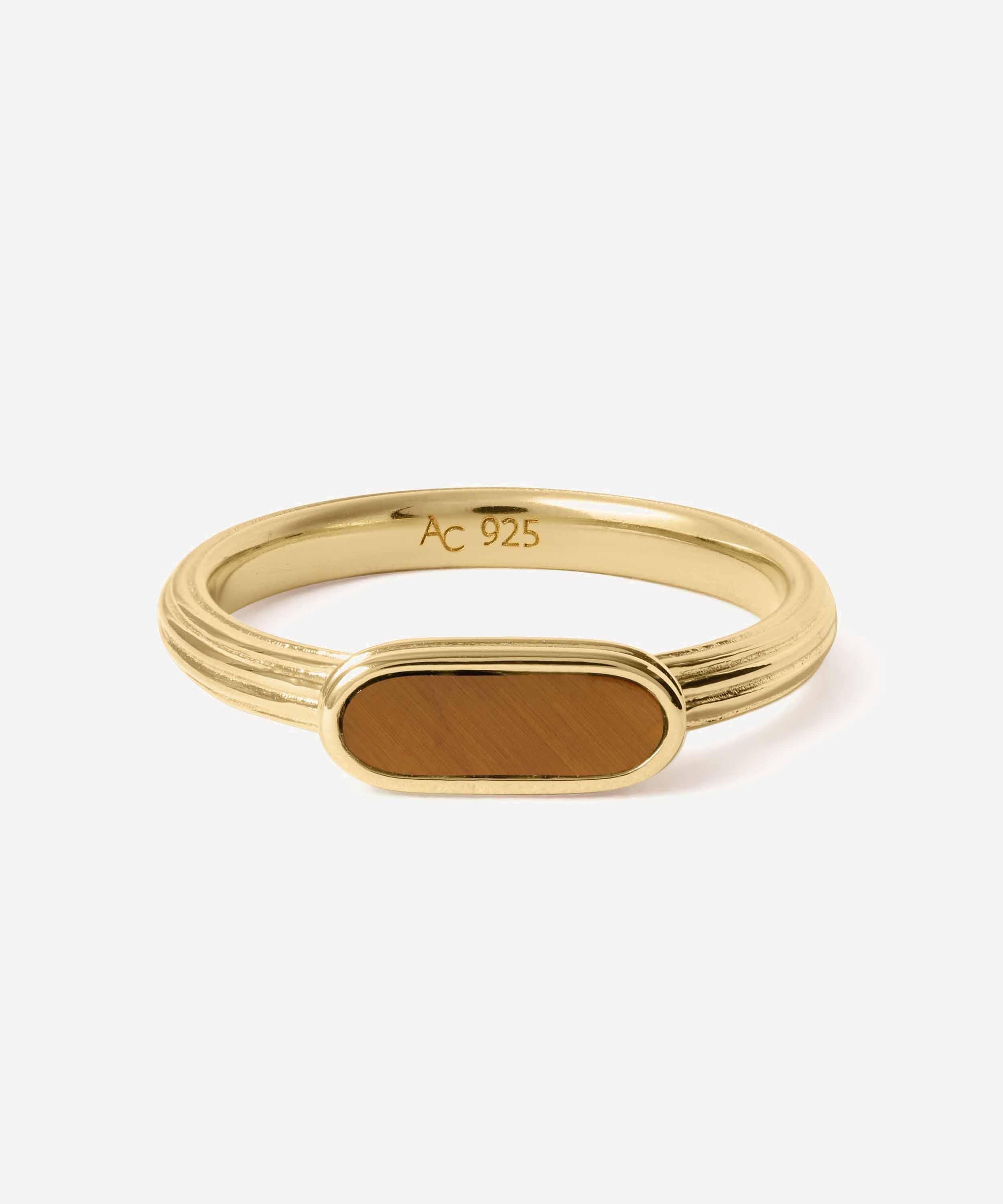 Astley Clarke - 18ct Gold-Plated Tiger's Eye Ridged Ring x Laura Jackson image number 0