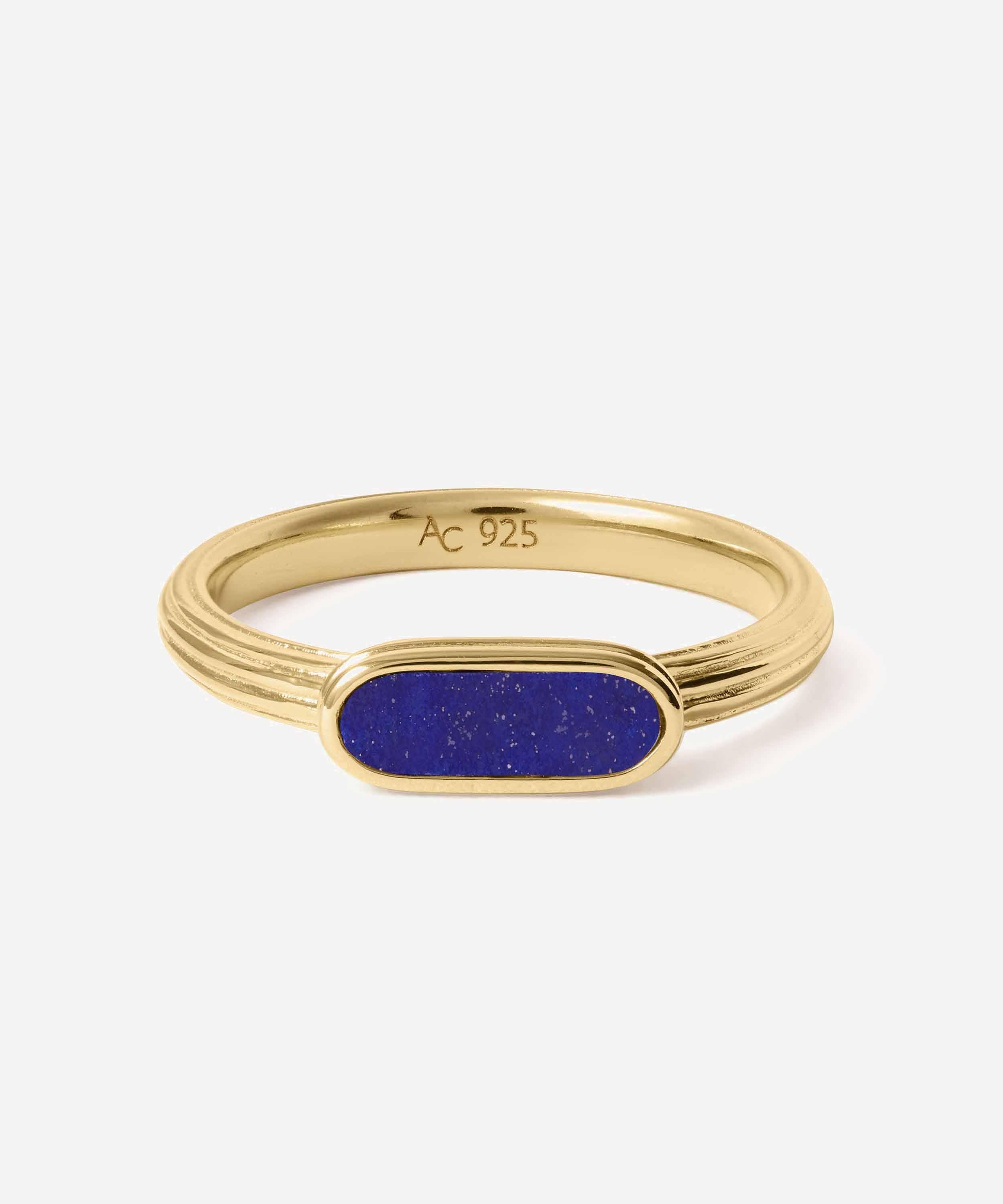 Astley Clarke - 18ct Gold-Plated Lapis Ridged Ring x Laura Jackson image number 0