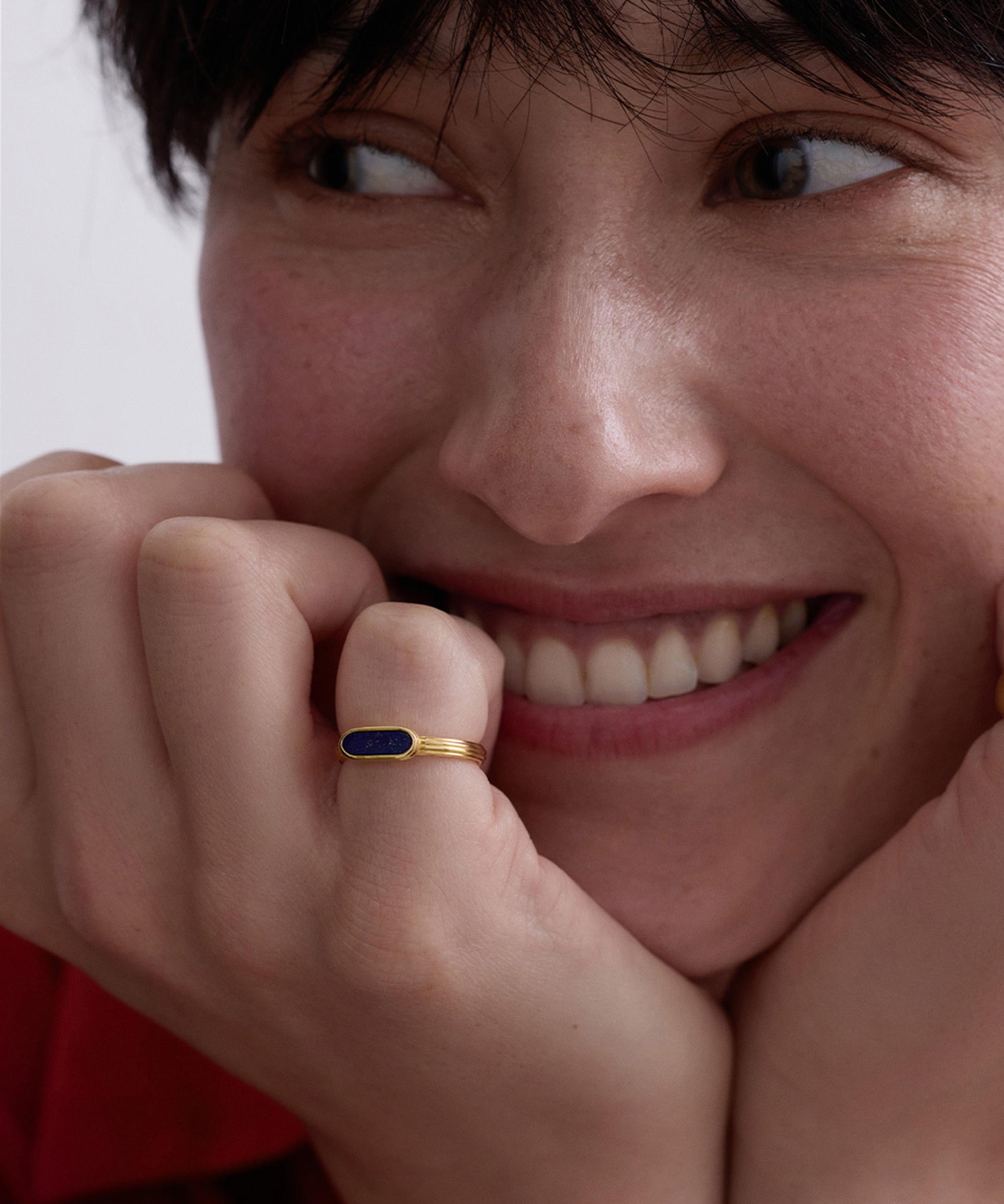 Astley Clarke - 18ct Gold-Plated Lapis Ridged Ring x Laura Jackson image number 1