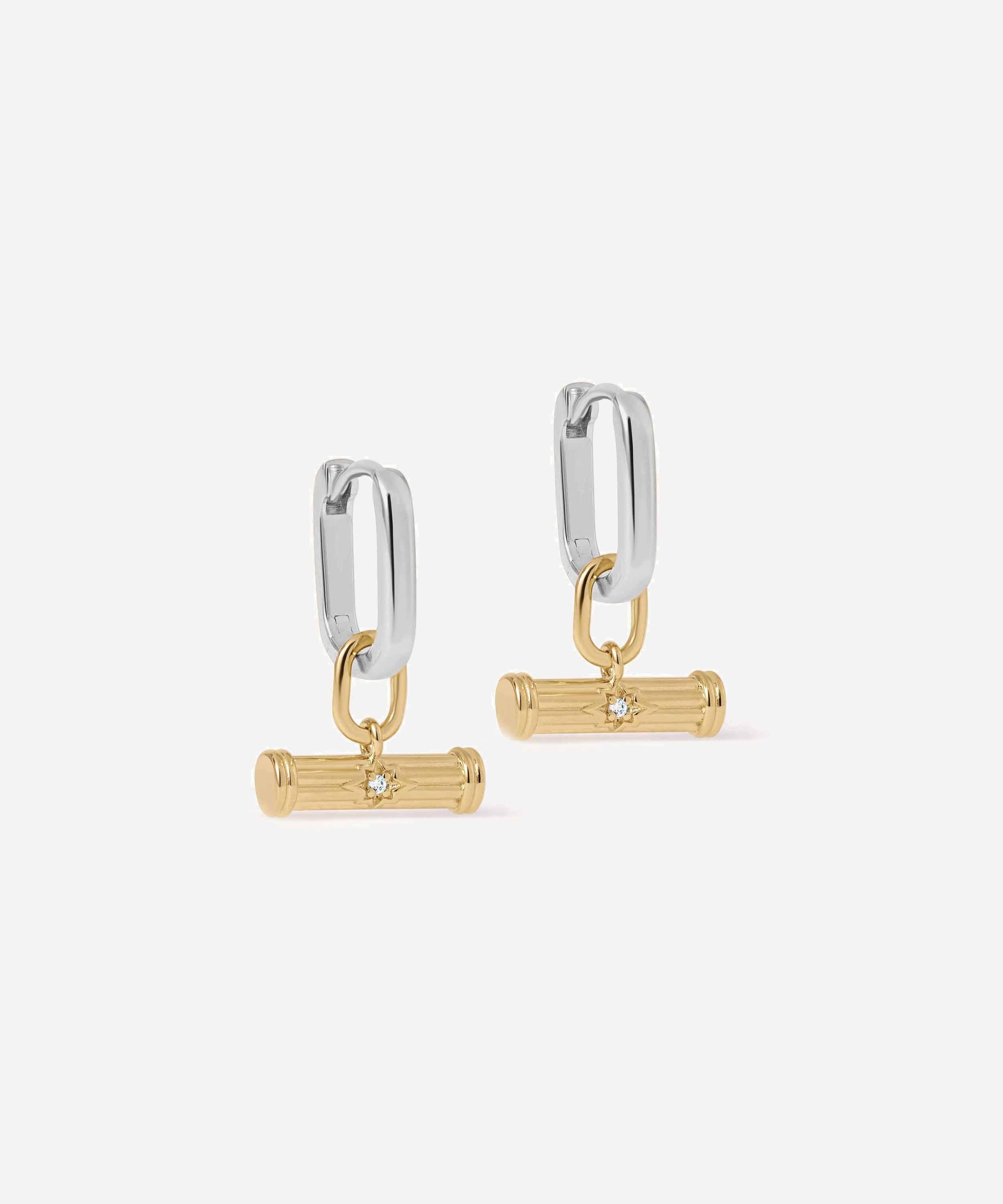 Astley Clarke - 18ct Gold-Plated Mixed Metal T-Bar Huggie Earrings x Laura Jackson image number 0