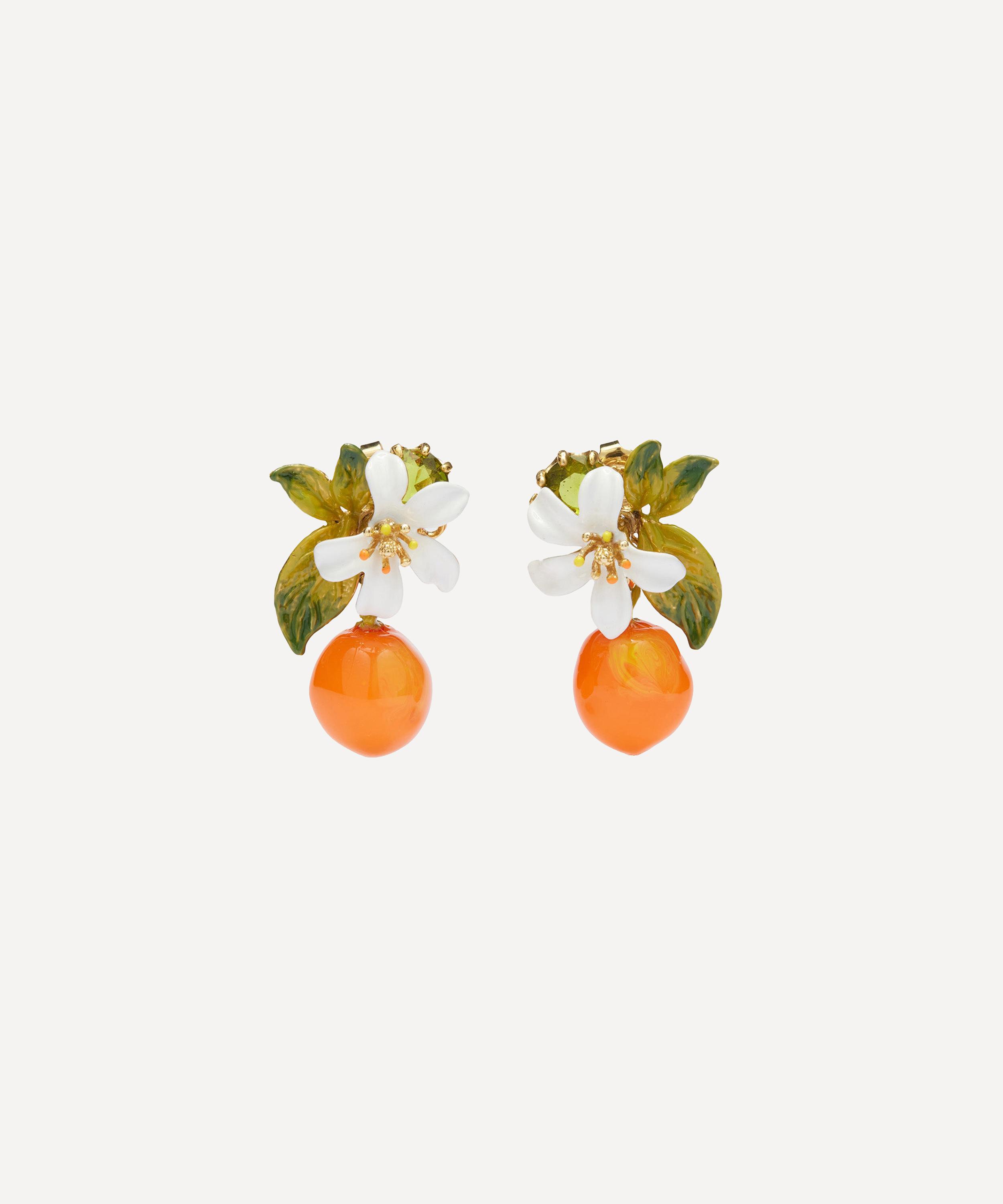 Les N&eacute;r&eacute;ides - Gold-Tone Orange and Orange Blossom Clip-On Earrings image number 0