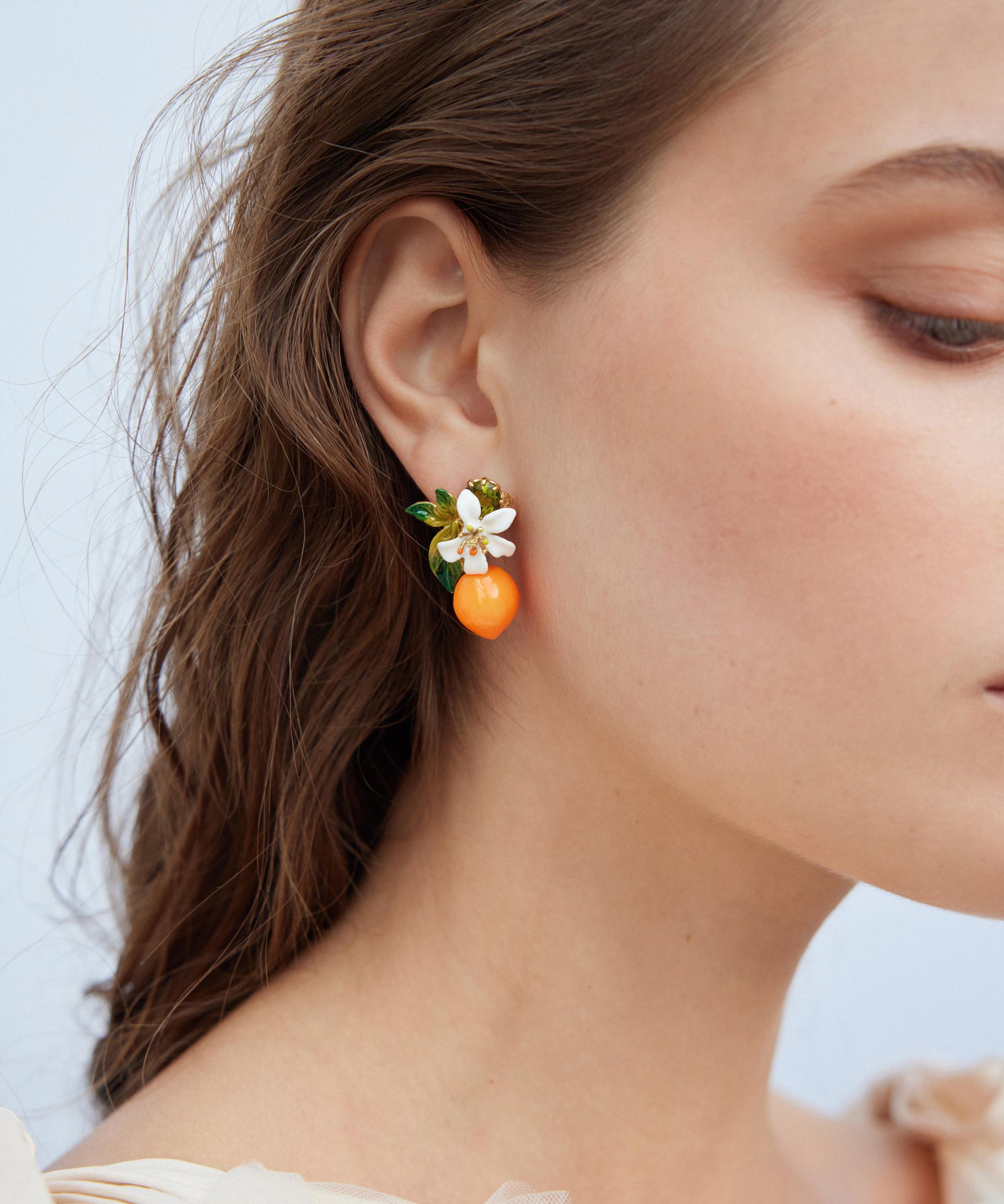 Les N&eacute;r&eacute;ides - Gold-Tone Orange and Orange Blossom Clip-On Earrings image number 1