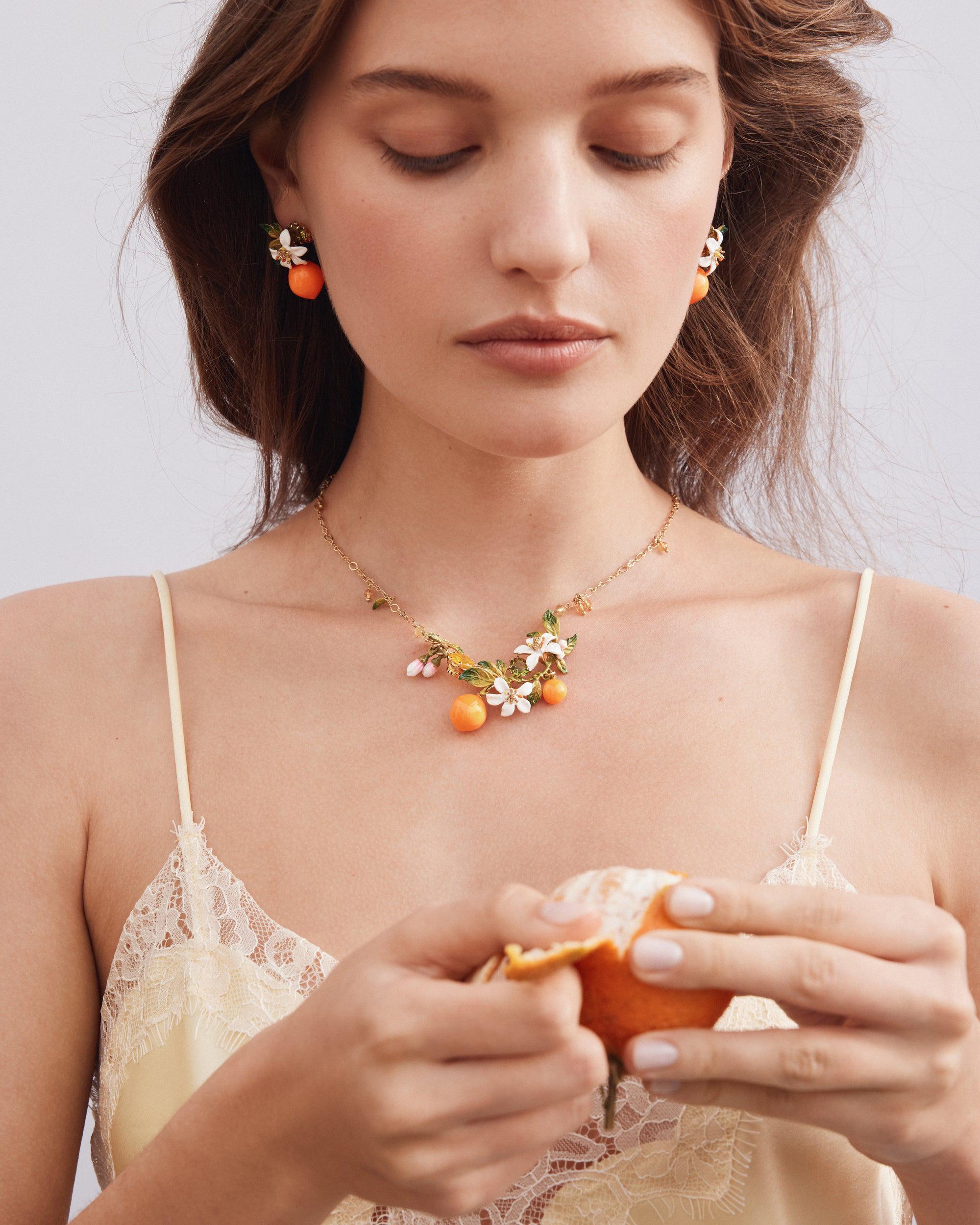 Les N&eacute;r&eacute;ides - Gold-Tone Orange and Orange Blossom Clip-On Earrings image number 3