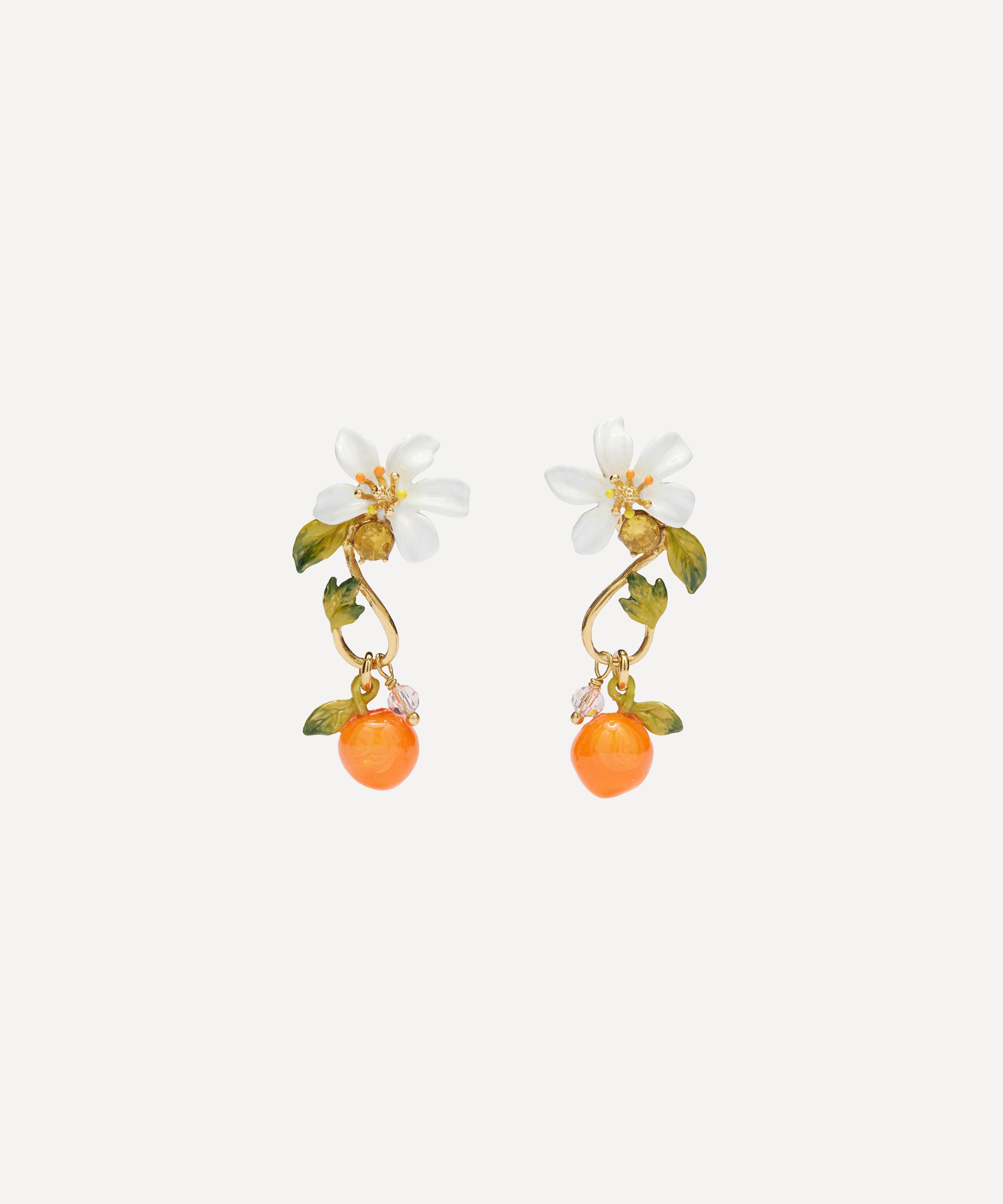 Les N&eacute;r&eacute;ides - Gold-Tone Orange and Orange Blossom Baroque Style Drop Earrings image number 0