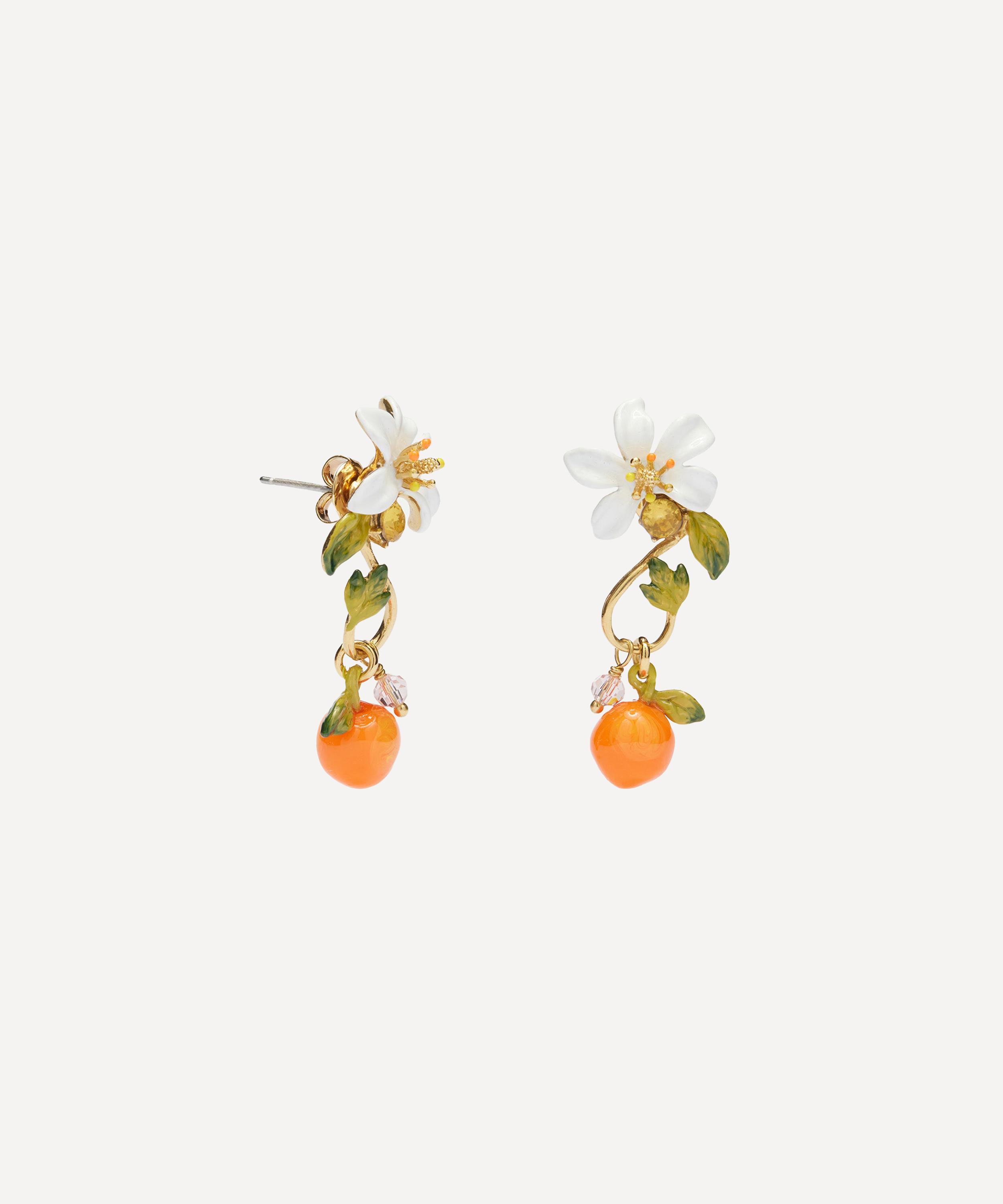 Les N&eacute;r&eacute;ides - Gold-Tone Orange and Orange Blossom Baroque Style Drop Earrings image number 2