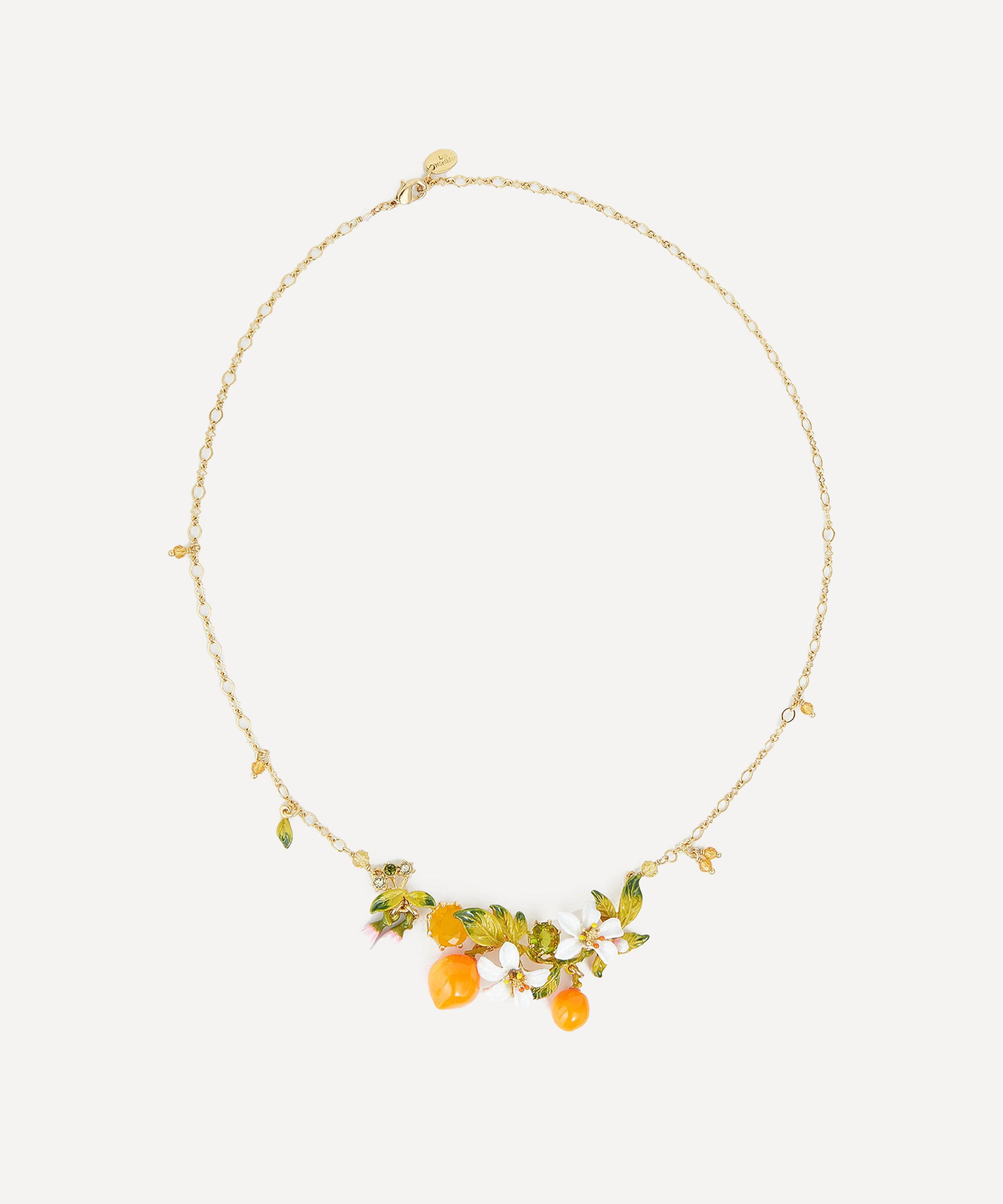 Les N&eacute;r&eacute;ides - Brass Orange Blossom and Oranges Collar Necklace image number 0
