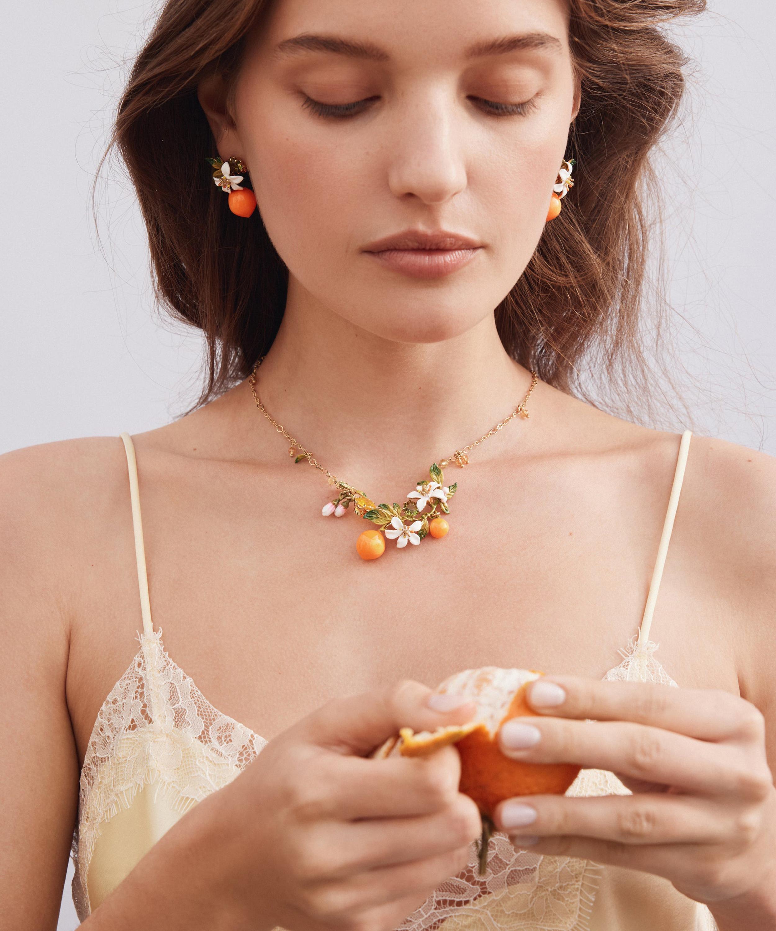Les N&eacute;r&eacute;ides - Brass Orange Blossom and Oranges Collar Necklace image number 1