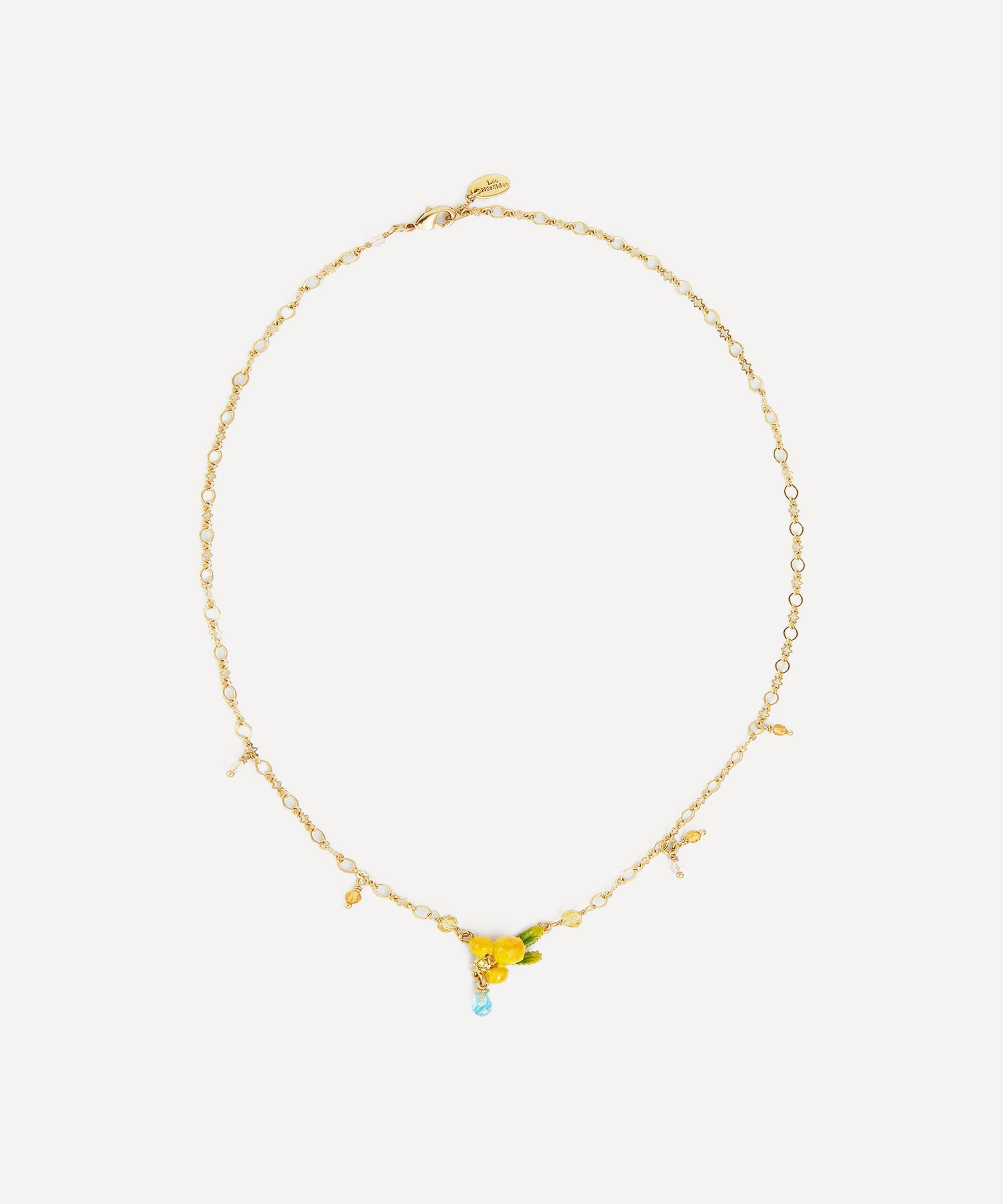 Les N&eacute;r&eacute;ides - Brass Mimosa Flower and Little Pearls Pendant Necklace image number 0