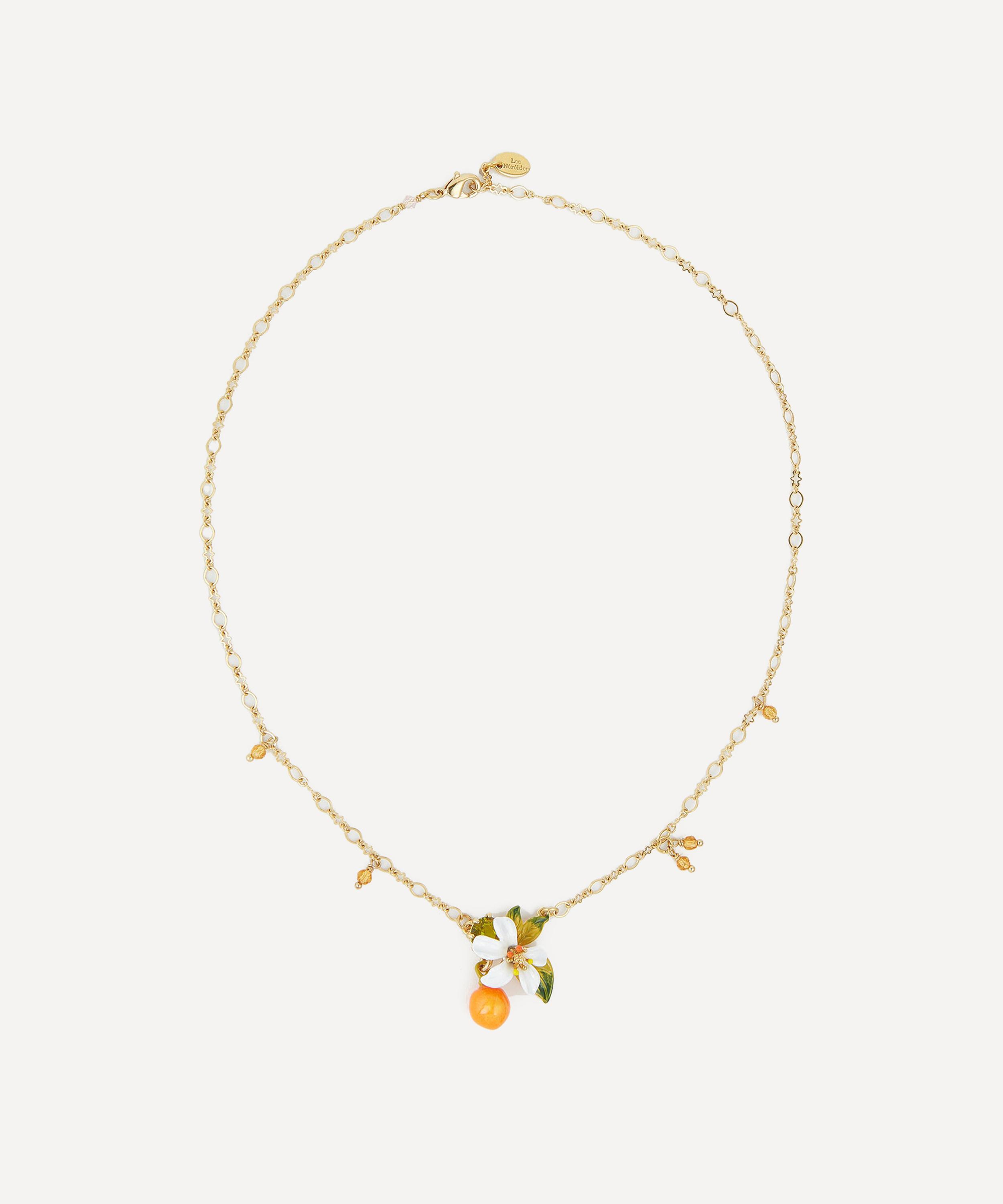 Les N&eacute;r&eacute;ides - Brass Orange Blossom and Little Pearls Pendant Necklace image number 0