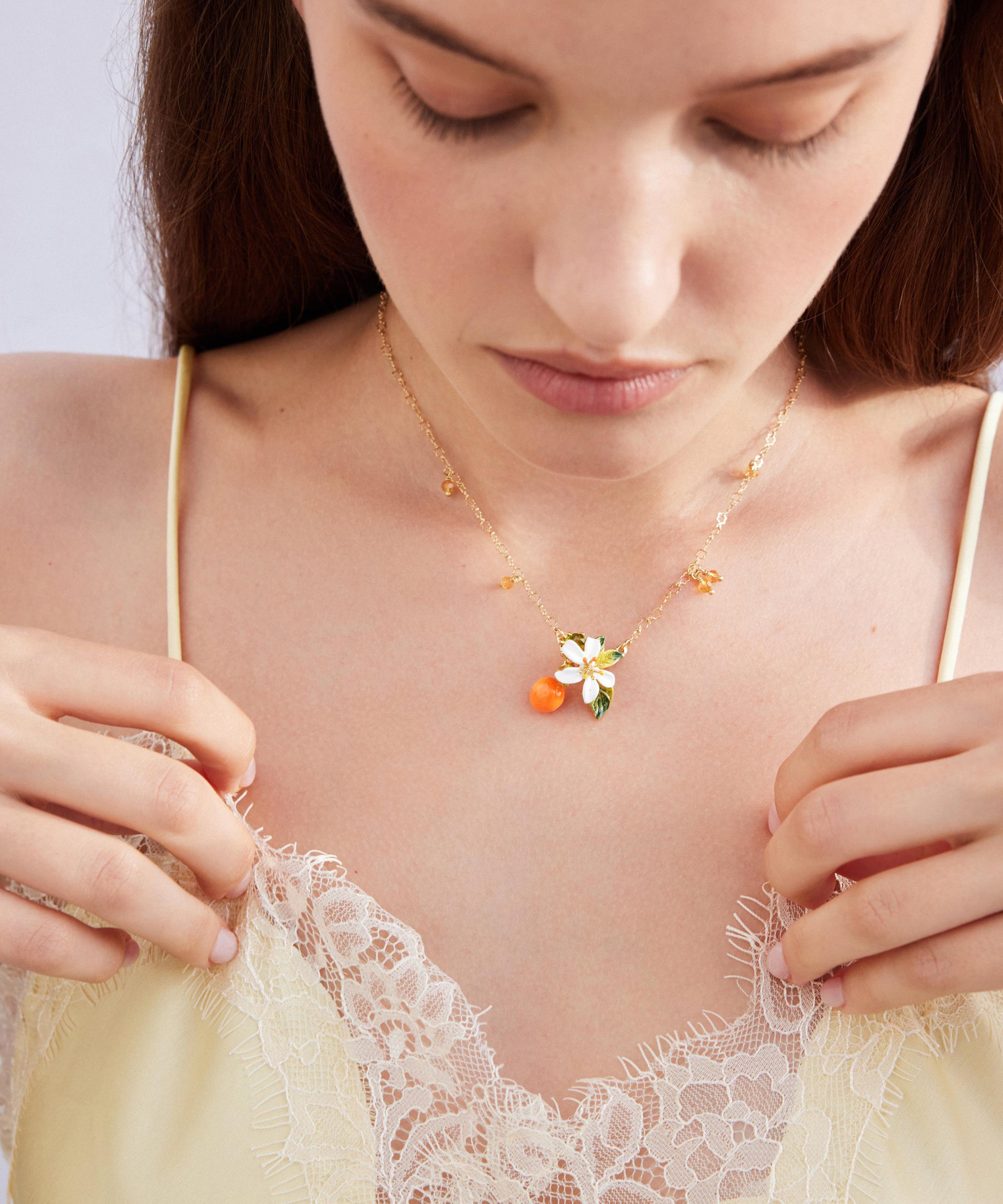 Les N&eacute;r&eacute;ides - Brass Orange Blossom and Little Pearls Pendant Necklace image number 1