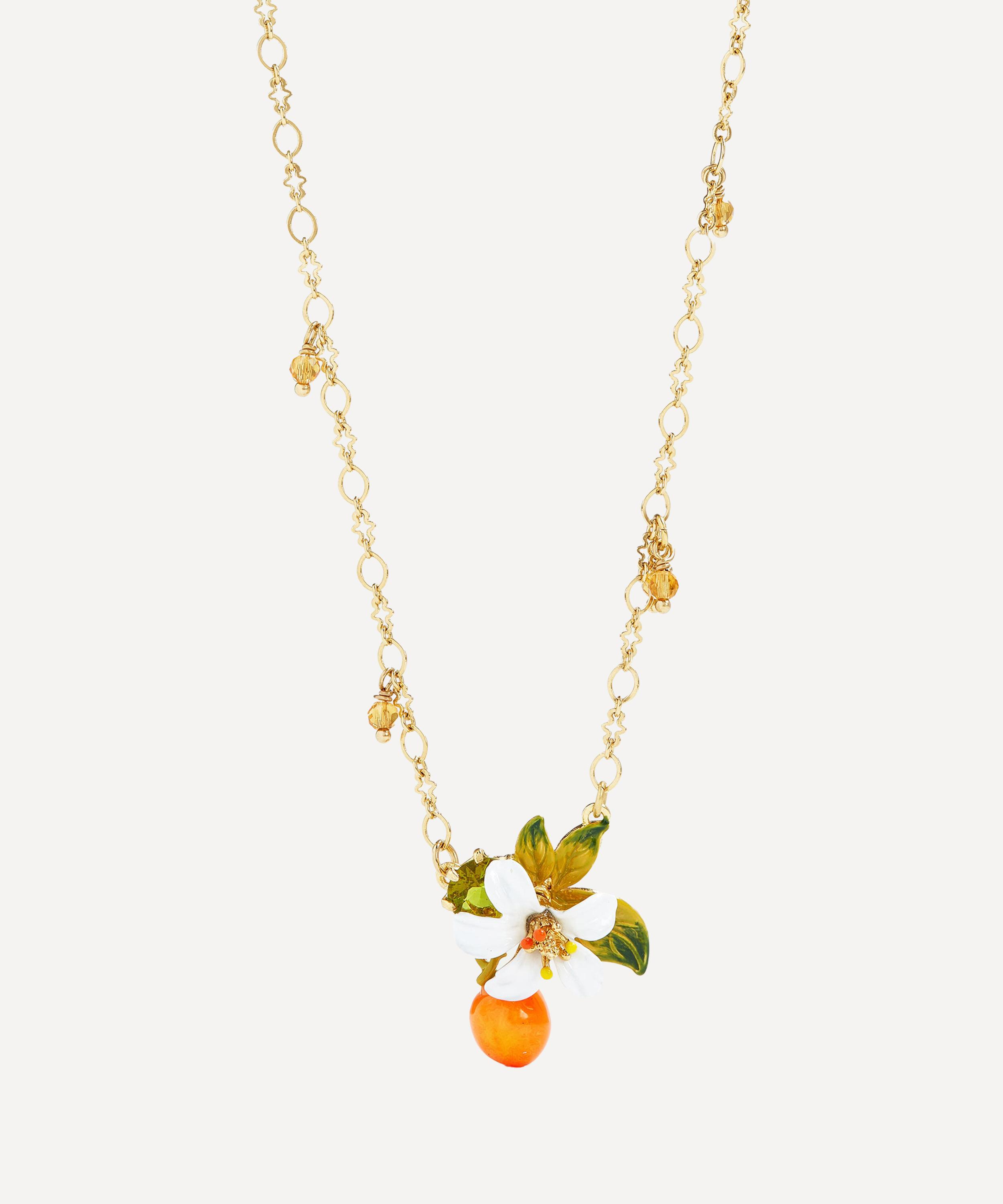 Les N&eacute;r&eacute;ides - Brass Orange Blossom and Little Pearls Pendant Necklace image number 2