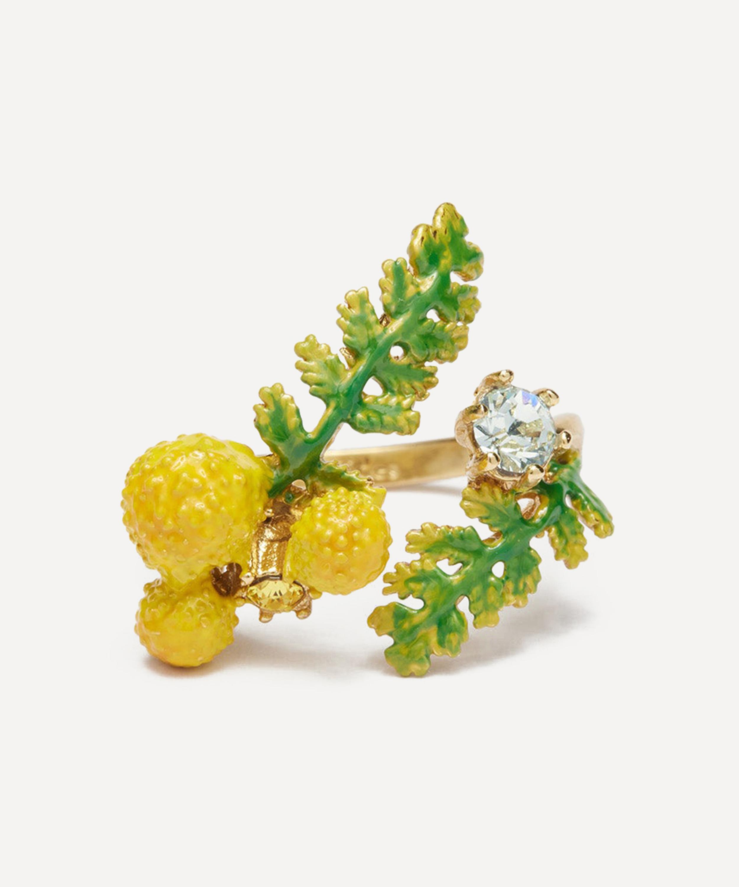 Les N&eacute;r&eacute;ides - Brass Ferns and Mimosa Flower Adjustable Ring image number 0