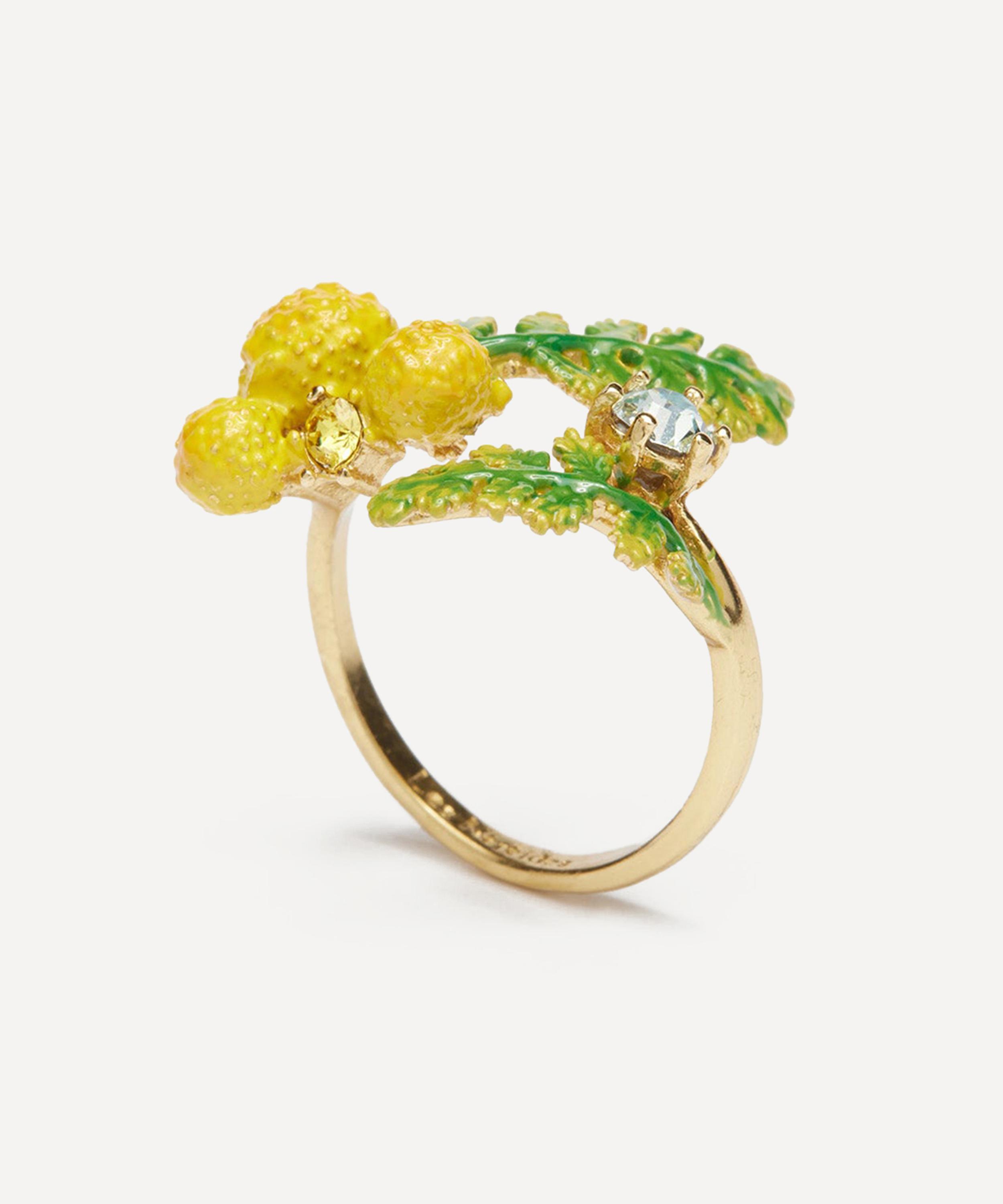 Les N&eacute;r&eacute;ides - Brass Ferns and Mimosa Flower Adjustable Ring image number 2