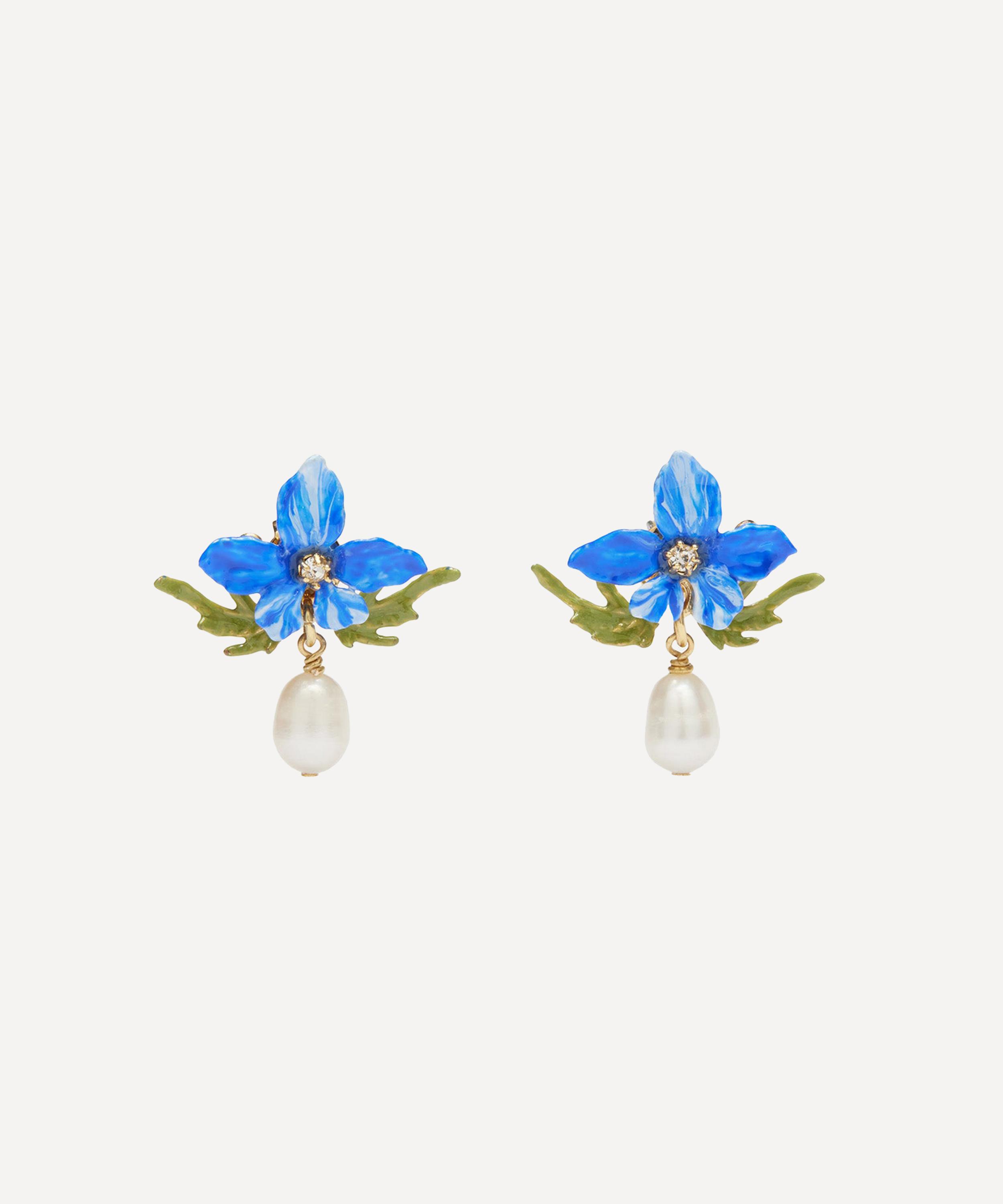 Les N&eacute;r&eacute;ides - Gold-Plated Violette and Freshwater Baroque Pearl Stud Earrings image number 0