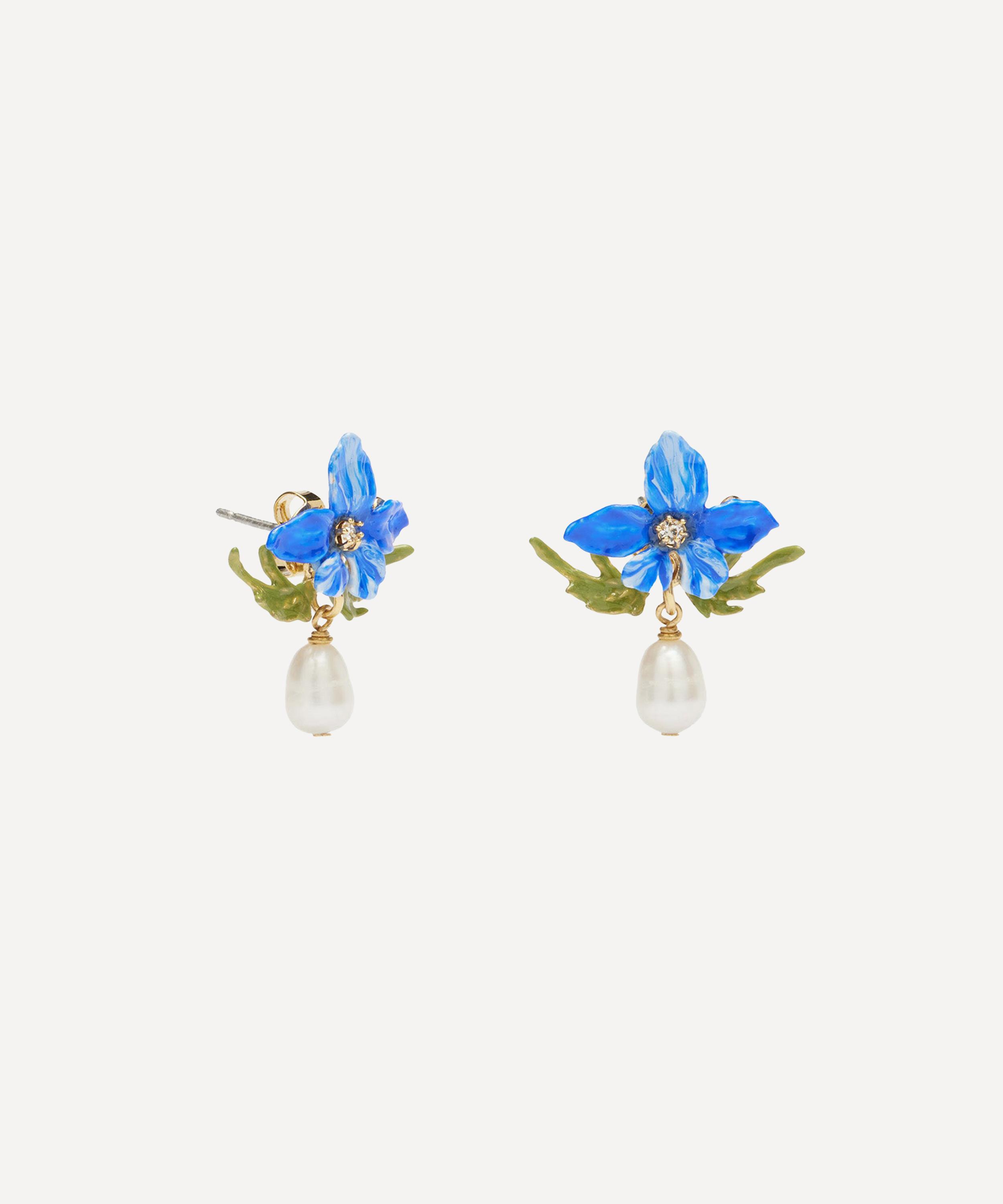 Les N&eacute;r&eacute;ides - Gold-Plated Violette and Freshwater Baroque Pearl Stud Earrings image number 1