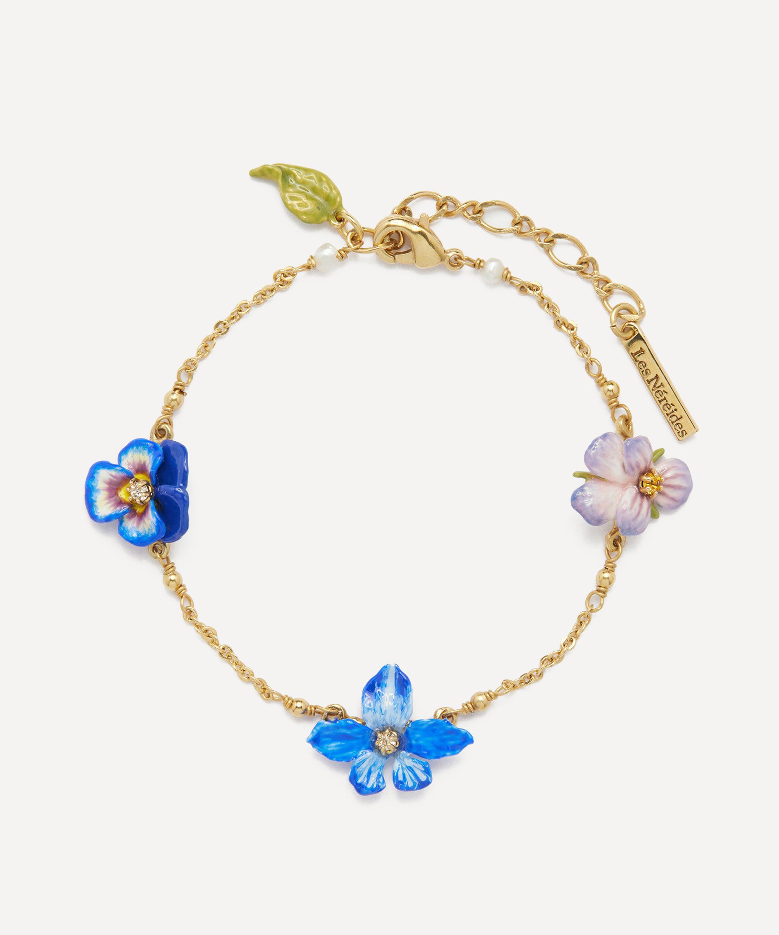 Les N&eacute;r&eacute;ides - Gold-Plated Violet and Pansy Thin Link Chain Bracelet image number 0