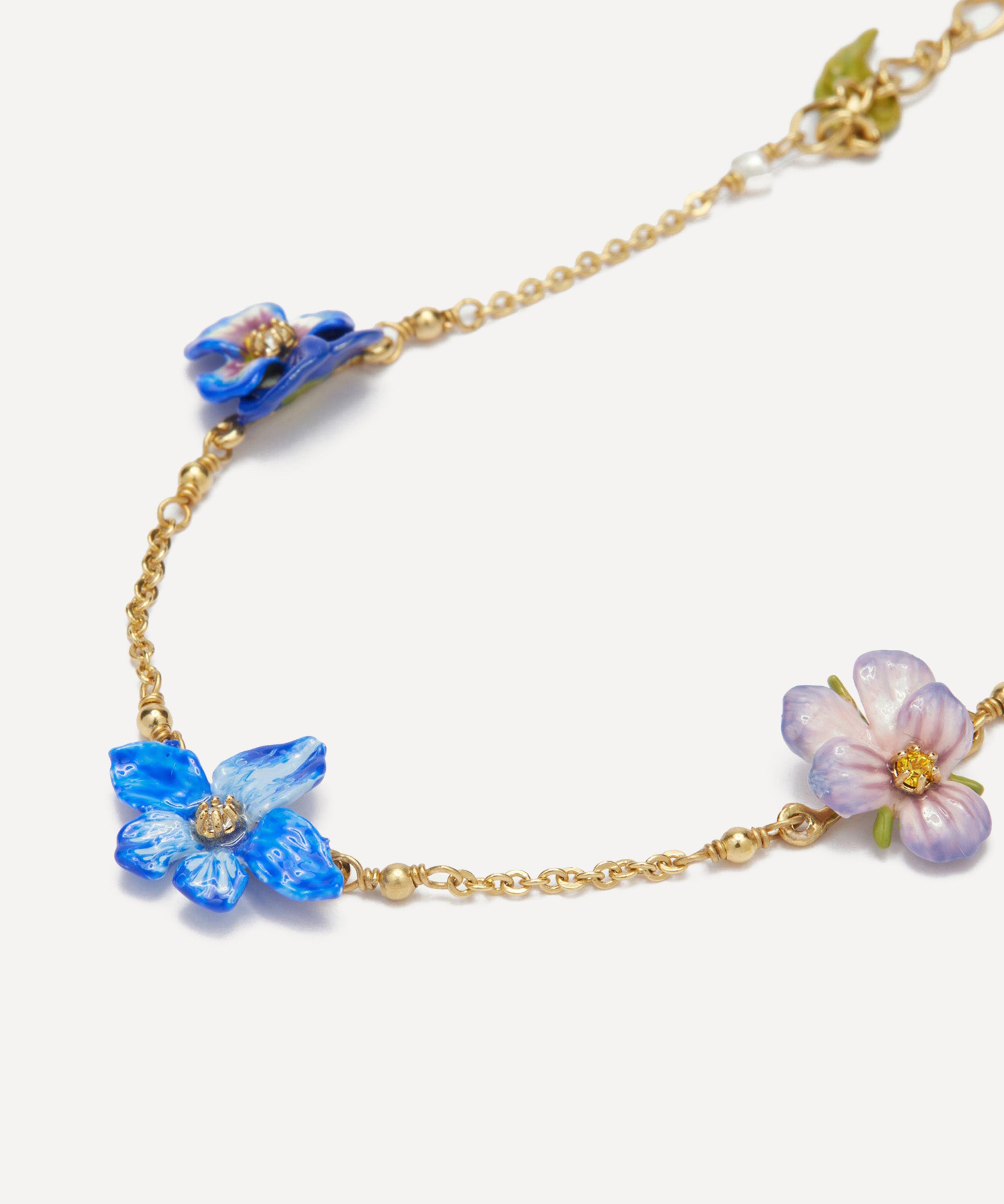 Les N&eacute;r&eacute;ides - Gold-Plated Violet and Pansy Thin Link Chain Bracelet image number 1