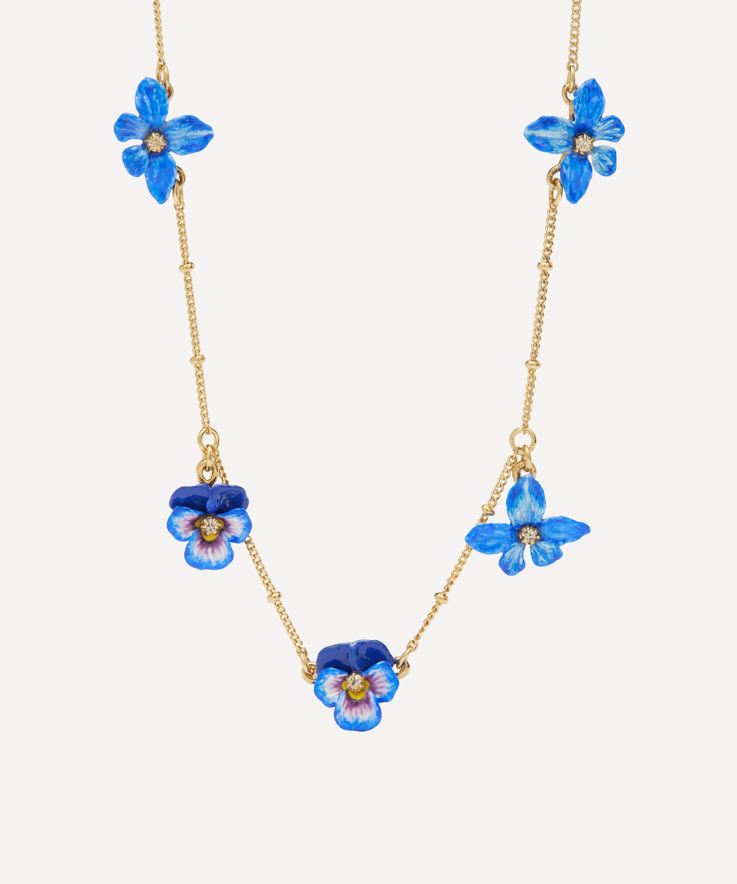 Les N&eacute;r&eacute;ides - Gold-Plated Violet Pansy and Golden Beads Thin Necklace image number 0