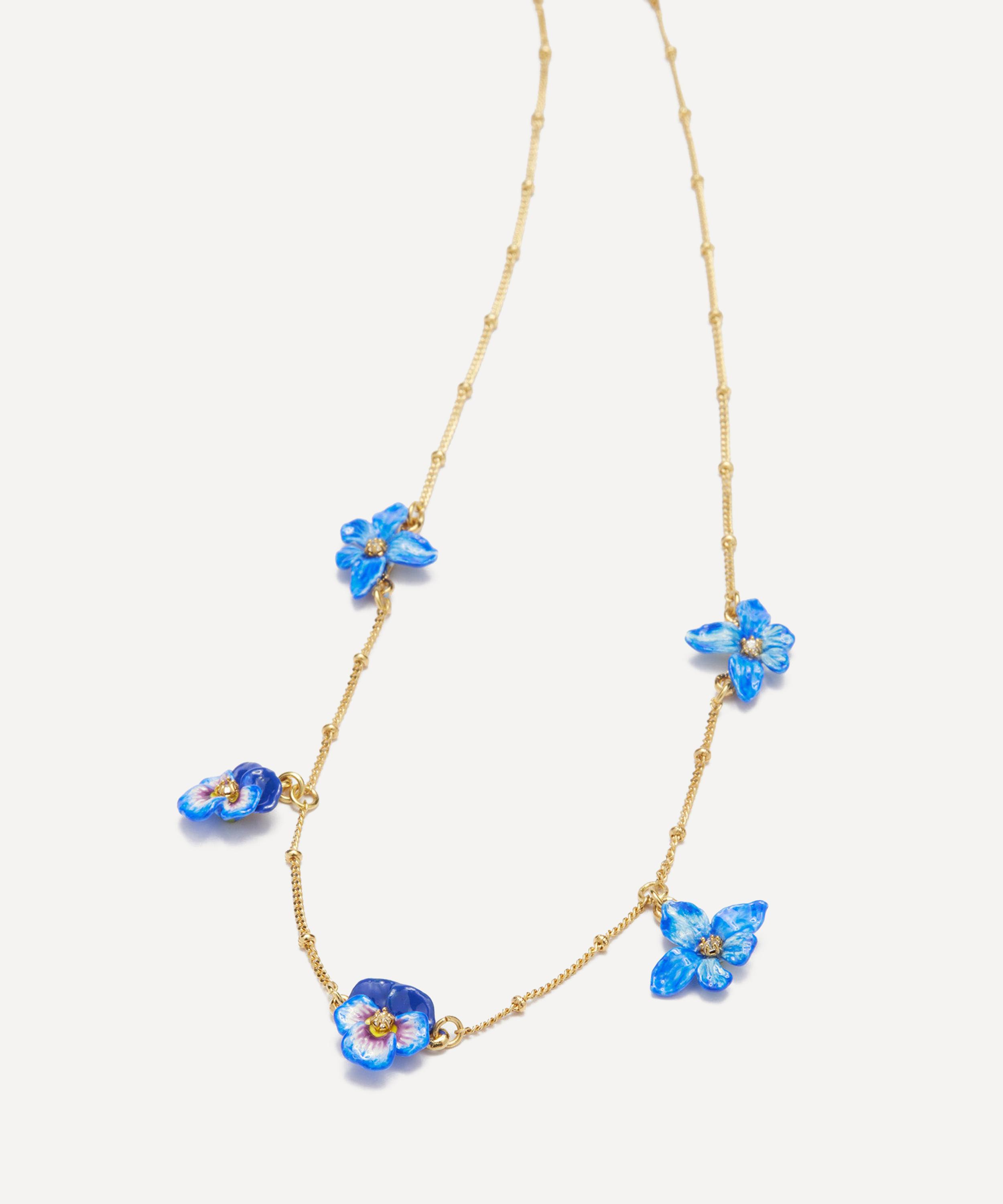 Les N&eacute;r&eacute;ides - Gold-Plated Violet Pansy and Golden Beads Thin Necklace image number 1