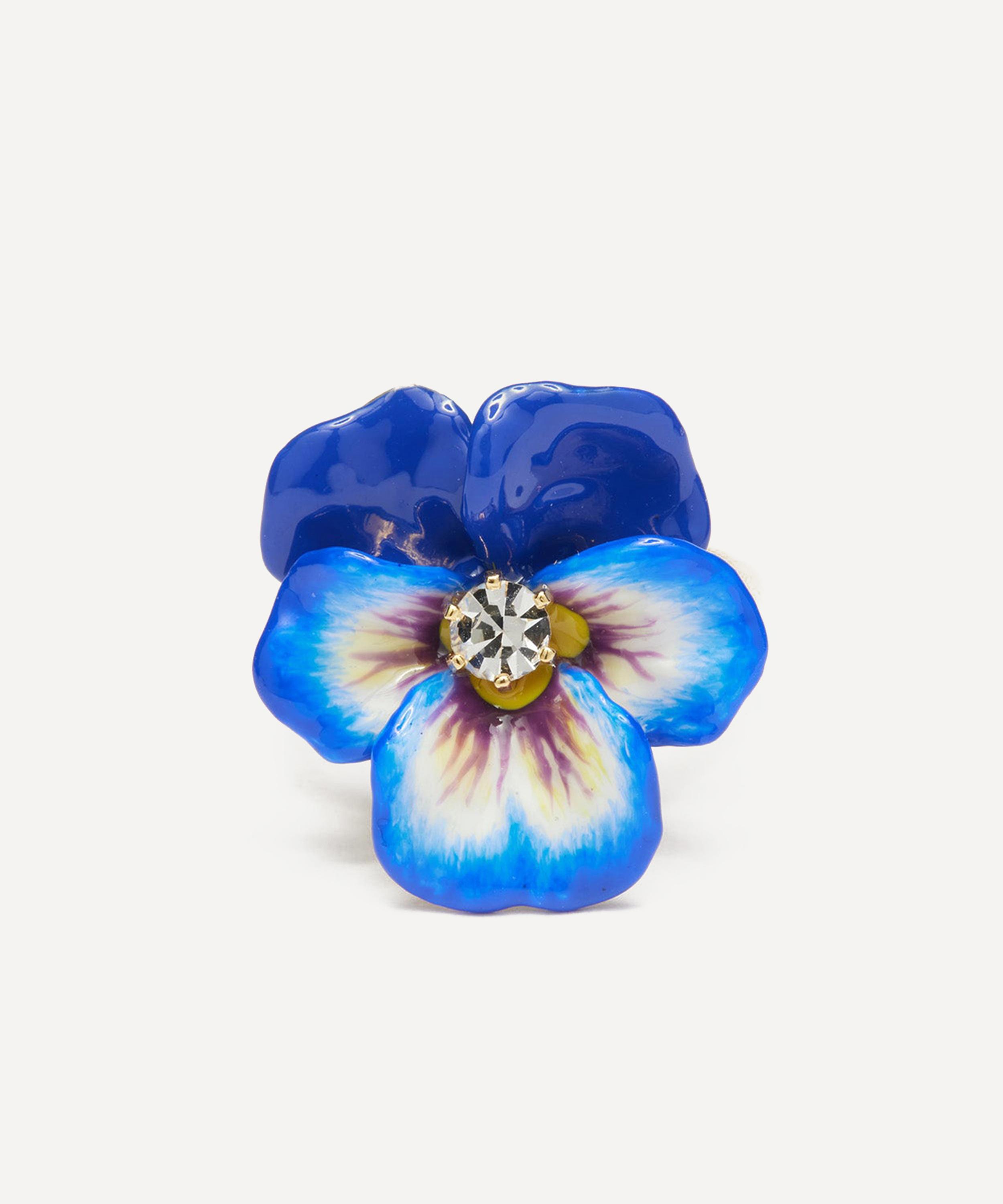 Les N&eacute;r&eacute;ides - Gold-Plated Blue Pansy and Faceted Crystal Cocktail Ring image number 2