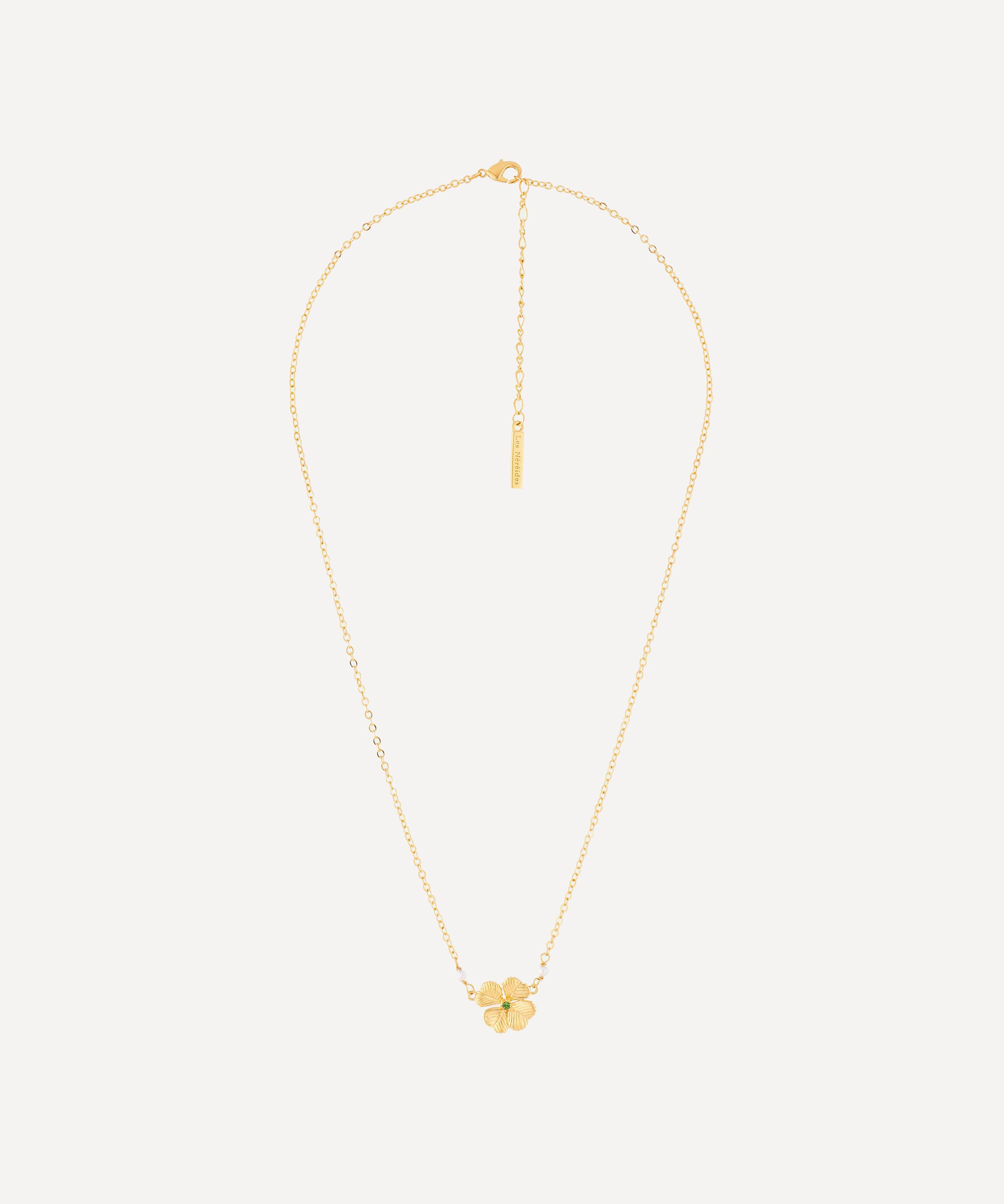 Les N&eacute;r&eacute;ides - Gold-Plated Clover and Crystal Pendant Necklace image number 0