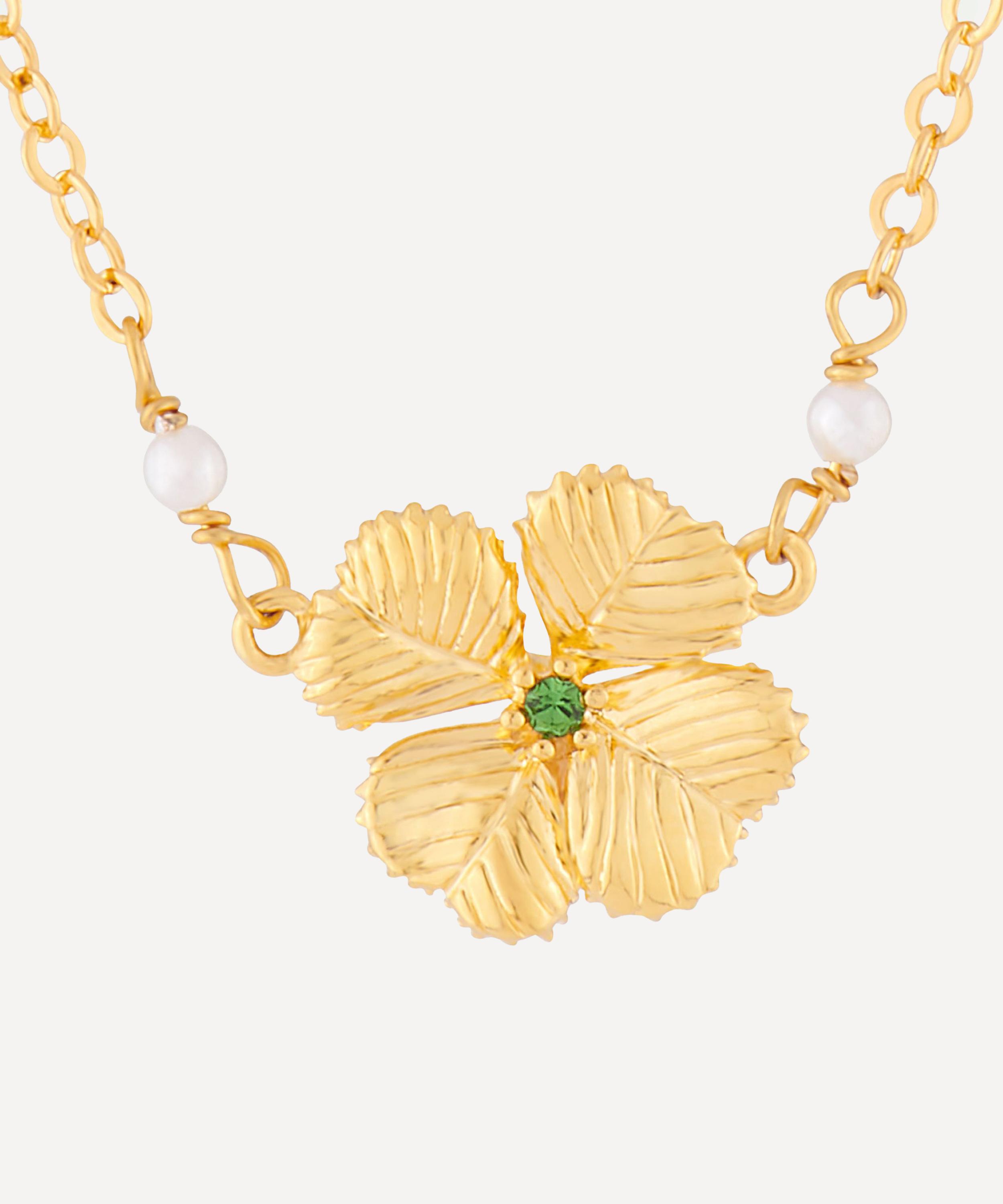 Les N&eacute;r&eacute;ides - Gold-Plated Clover and Crystal Pendant Necklace image number 2