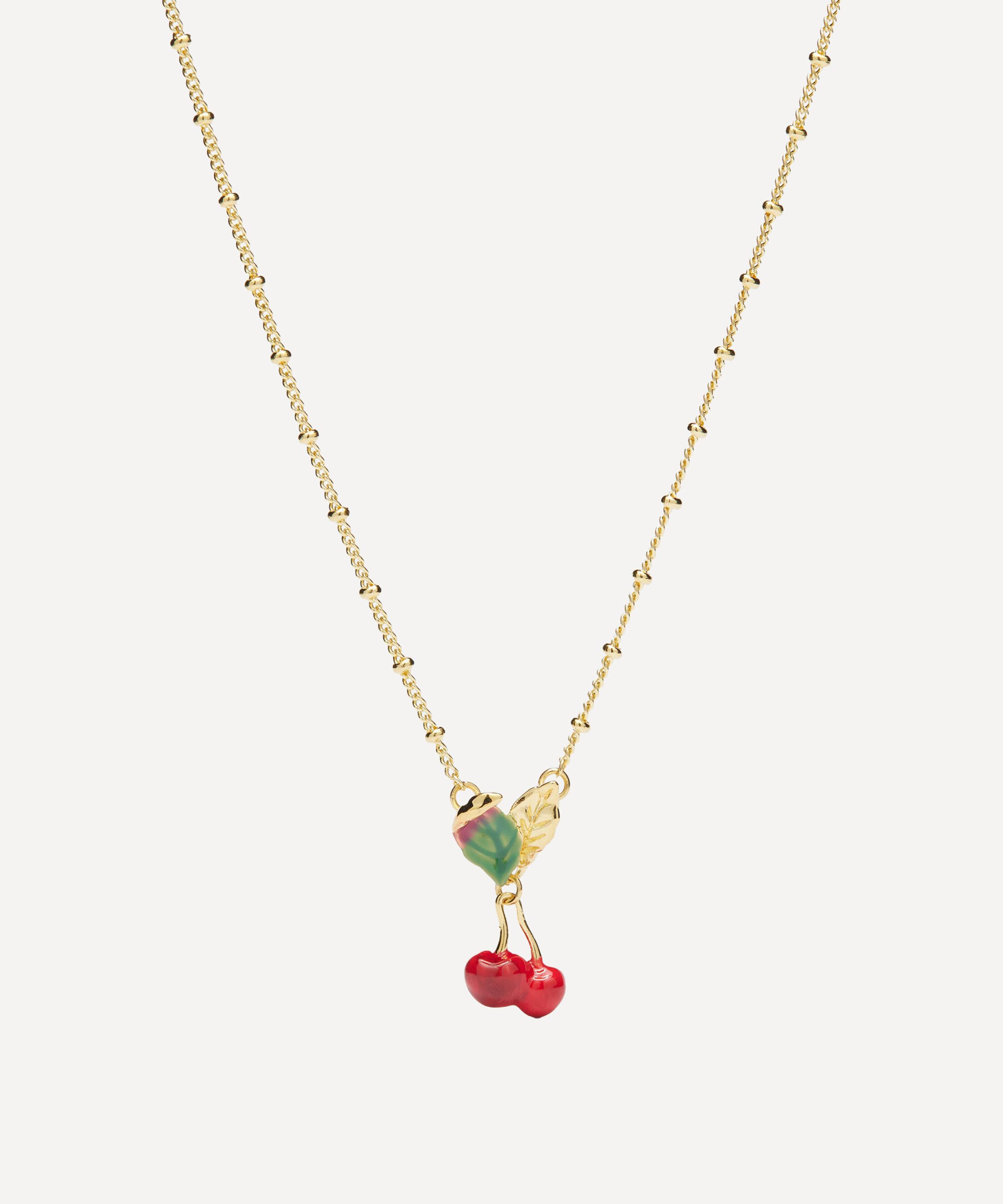 Les N&eacute;r&eacute;ides - Gold-Plated Cherries and Leaves Pendant Necklace image number 0