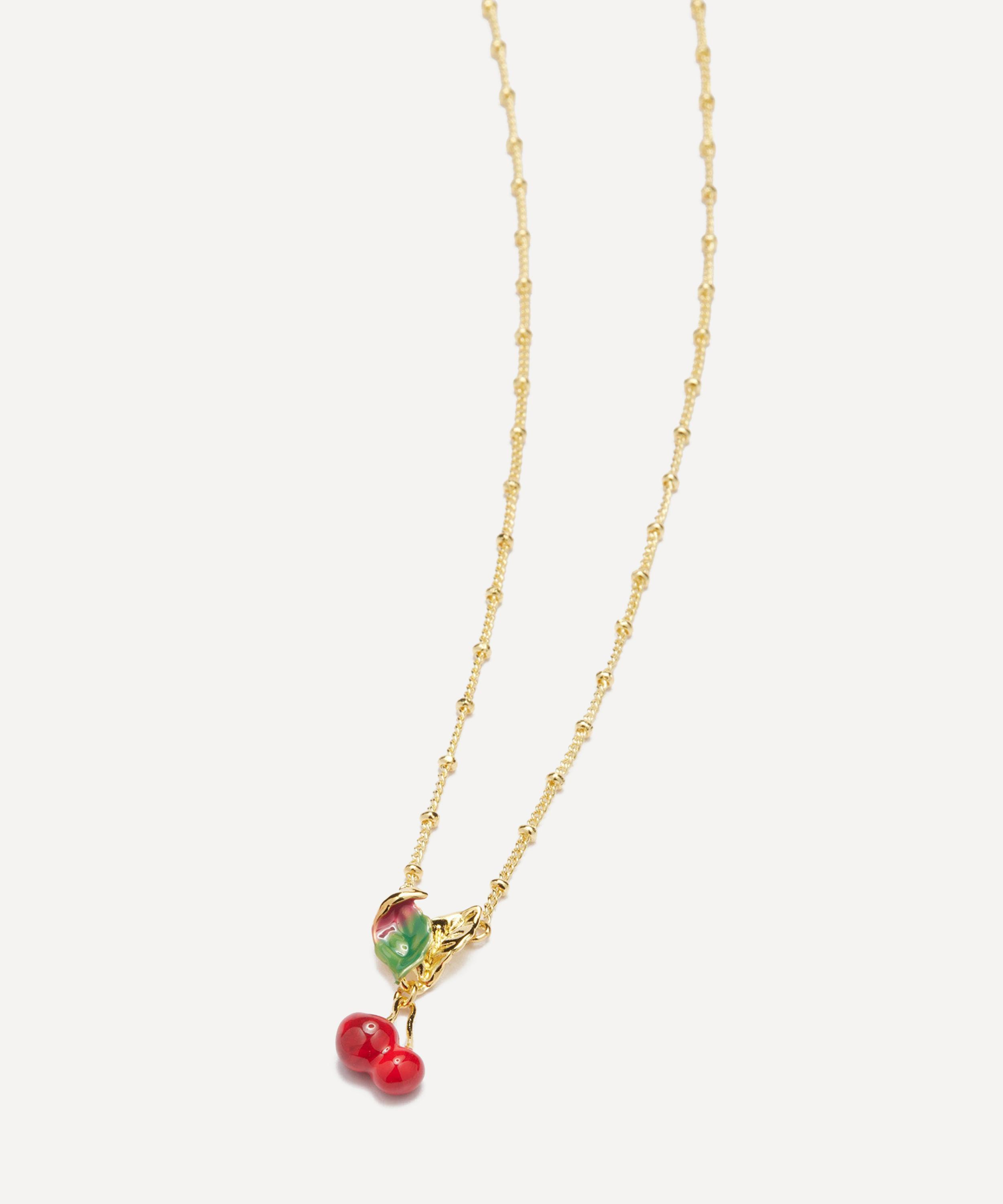 Les N&eacute;r&eacute;ides - Gold-Plated Cherries and Leaves Pendant Necklace image number 1