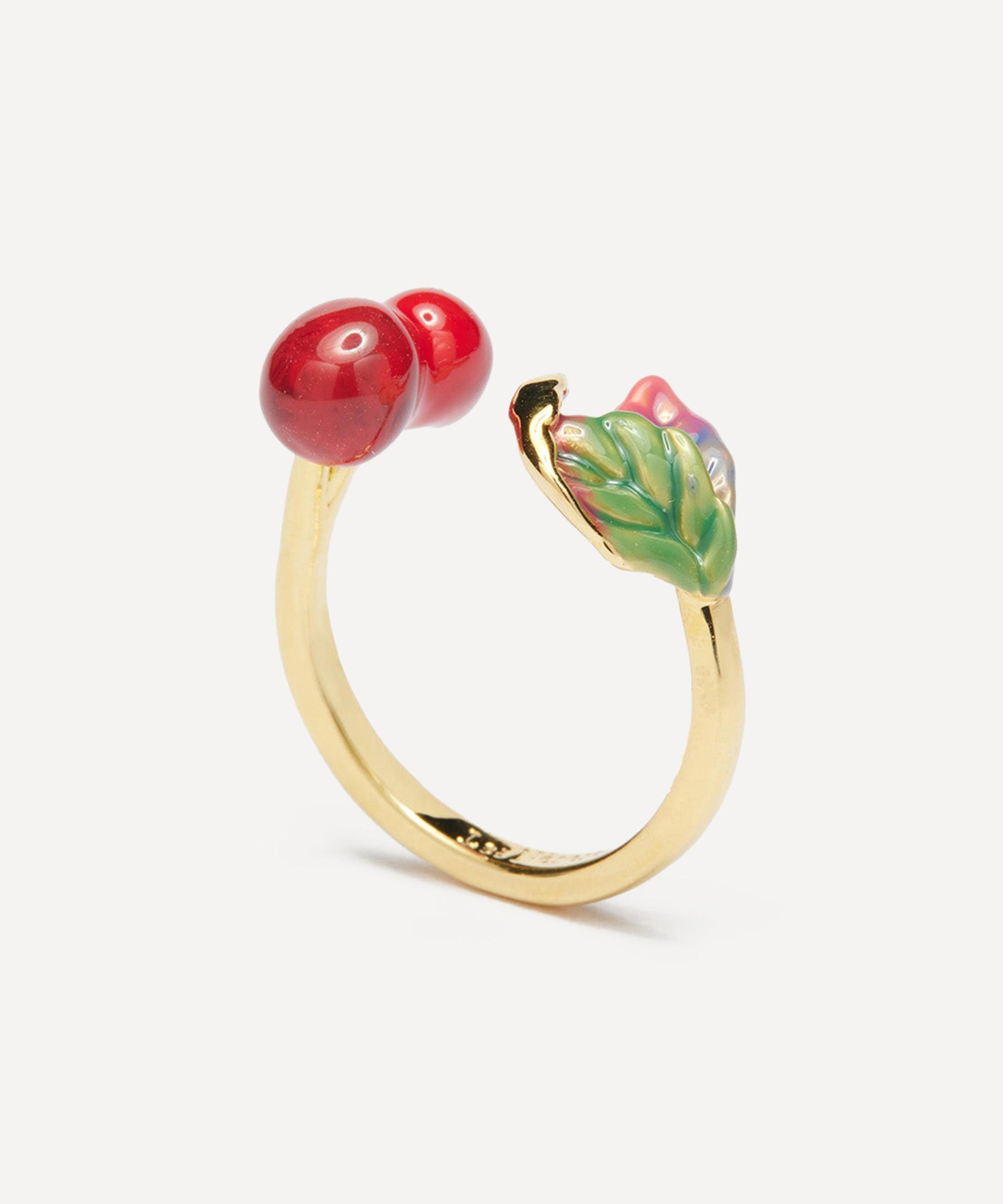 Les N&eacute;r&eacute;ides - Gold-Plated Cherries and Leaves Adjustable Ring image number 0